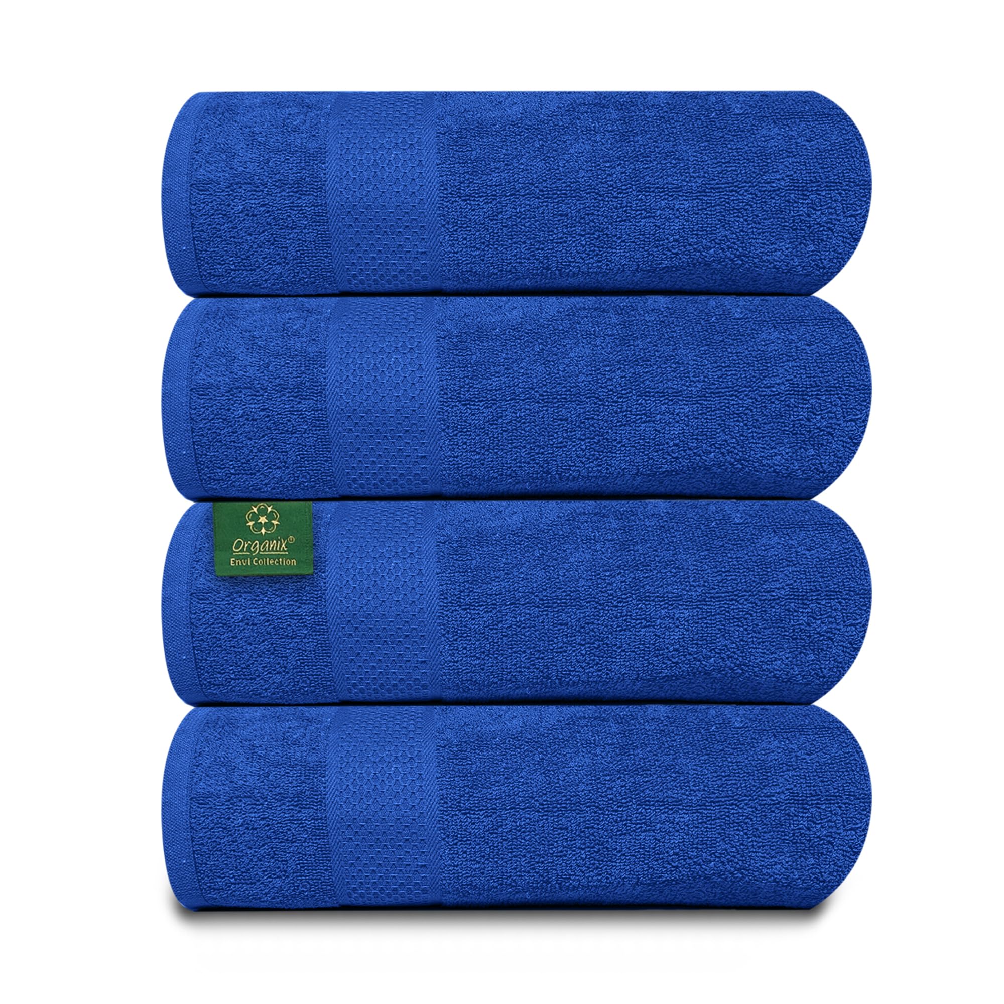 Organix 100% Recycled Cotton 4 Piece Bath Towel, 27"x54", Lightweight Bath Towels for Bathroom, Ultra Soft, High Absorbent, Quick Dry Bath Towel Set, Towels for Gym, Pool, Beach, (Blue)Global Organic Textile StandardGlobal Organic Textile StandardGlobal Organic Textile StandardGlobal Organic Textile Standard