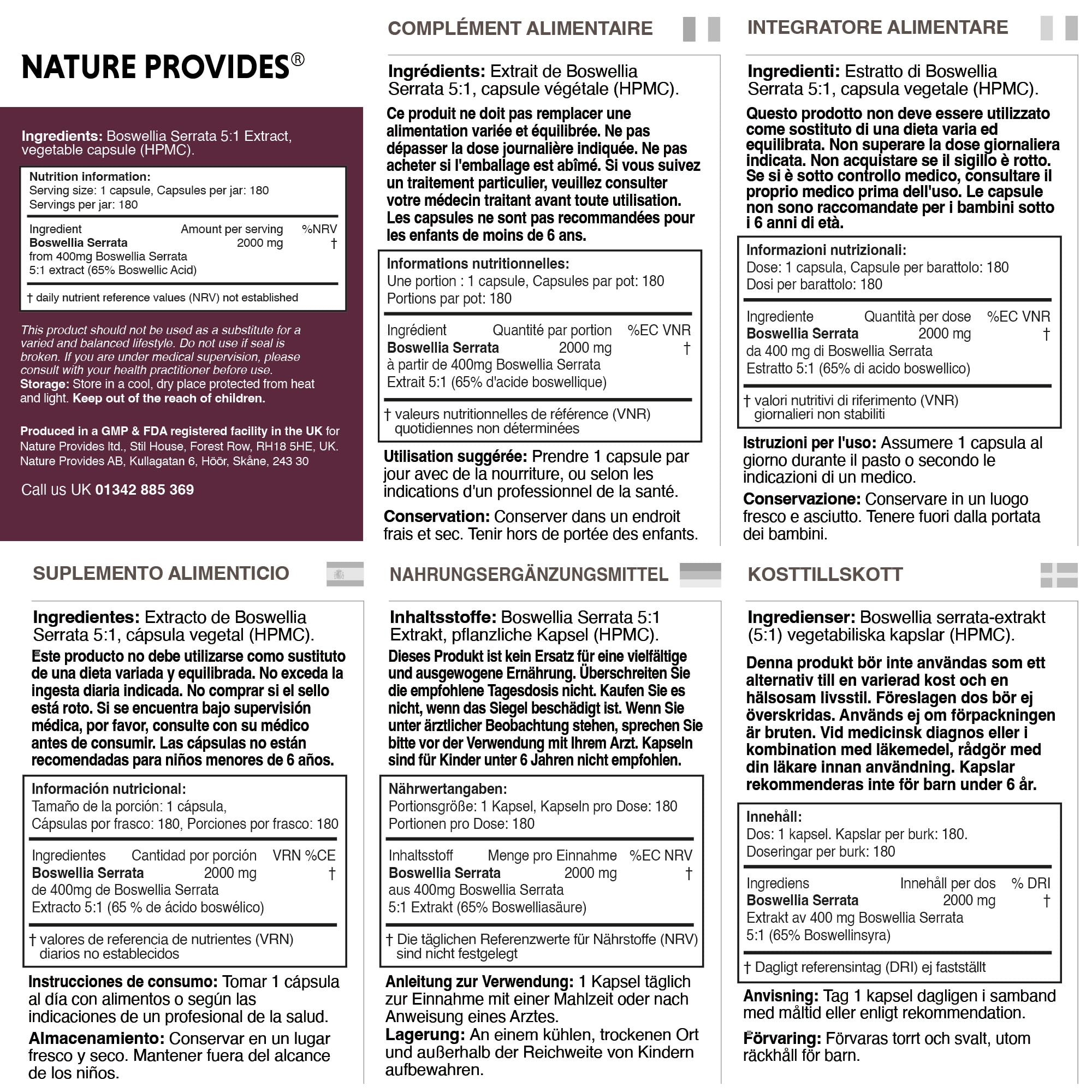 Boswellia Serrata 2000 mg (extrait 5:1), 180 gélules véganes, 6 mois de cure, 65% acide boswellique, encens indien, soutien articulaire, anti-inflammatoire
