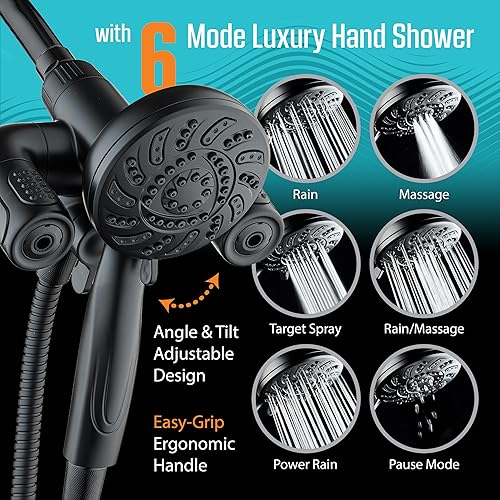 Miniatura 6 de Cabezal de ducha AquaDance de alta presión con 156 configuraciones de 14 zonas y sistema combinado manual de 3 vías - Acoplamiento magnético, 314