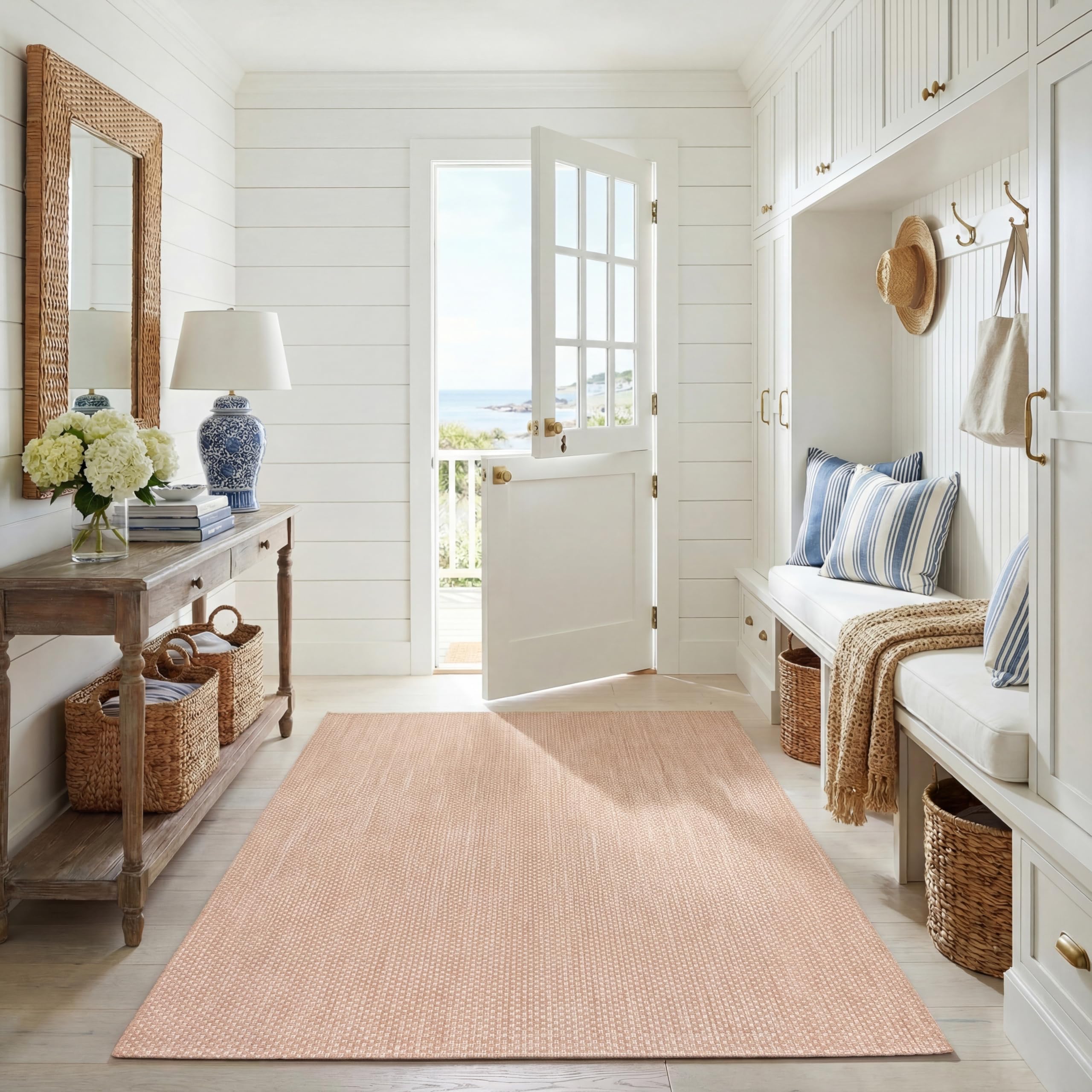 SAFAVIEH Courtyard Collection 4' x 5'7" Natural/Cream CY8521 Indoor/ Outside Waterproof Easy cleansingPatio Backyard Mudroom Accent Mat