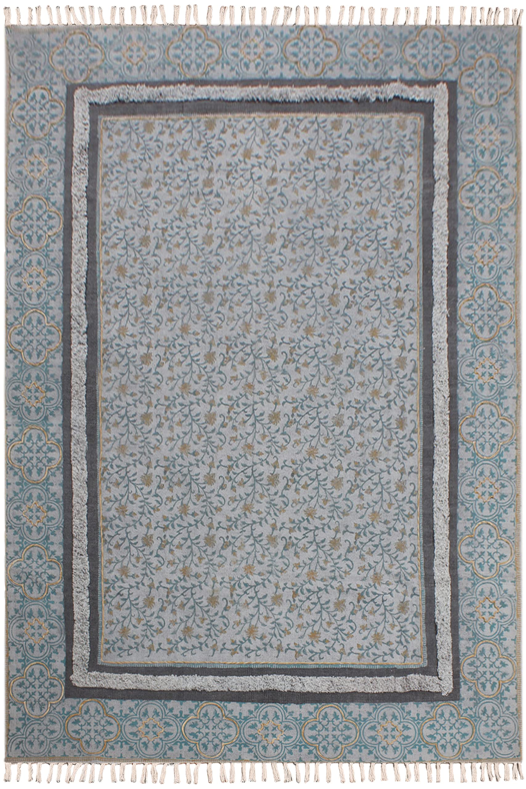 Tapis intérieur extérieur bleu et gris dhurrie pour harmoniser le couloir et la chambre