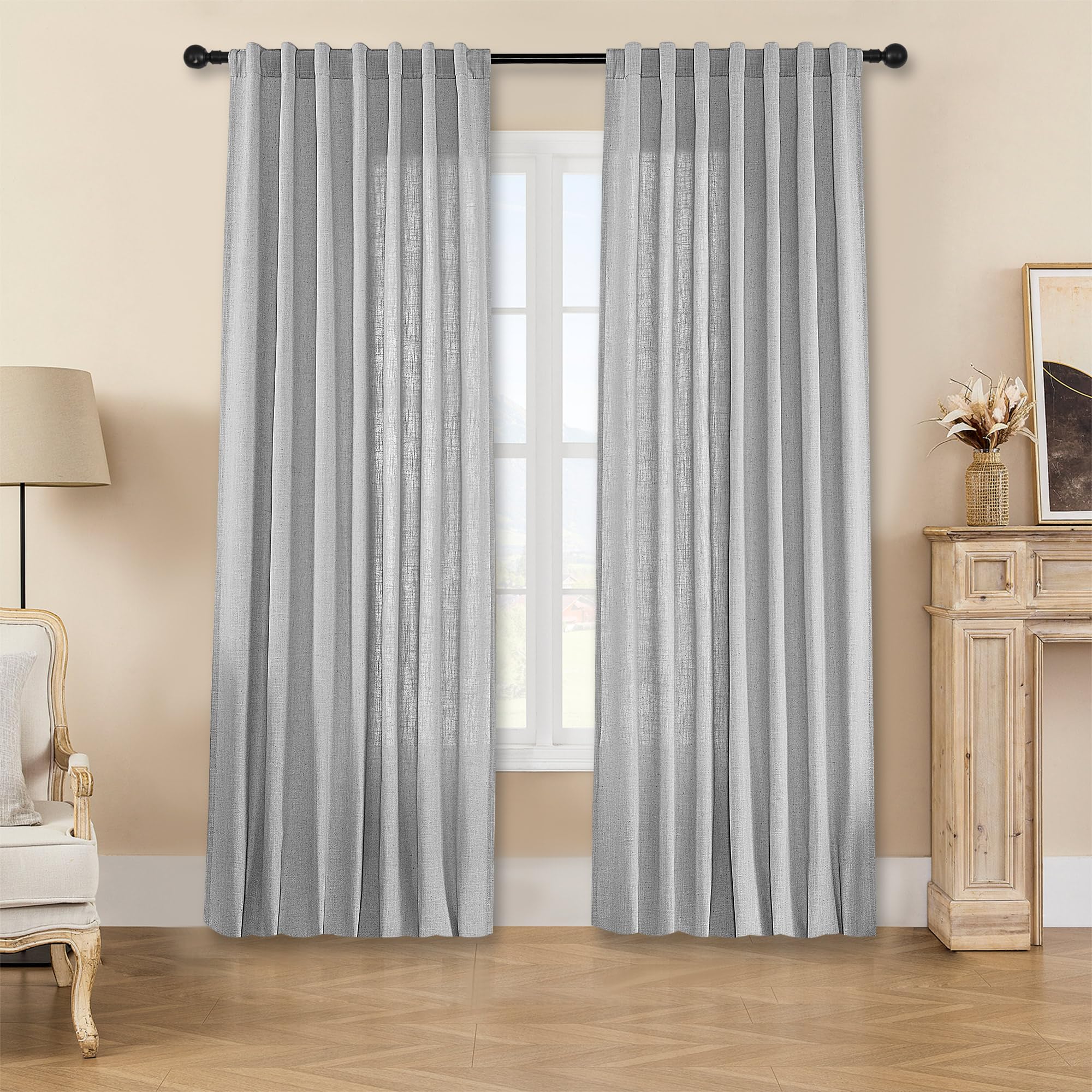 Joydeco Living Room Curtains 90 Inches Long, Linen Curtains 90 Inch Length 2 Panels Light Filtering Curtains 90 Inches Long, Ivory Natural Curtains Farmhouse Curtains for Living Room