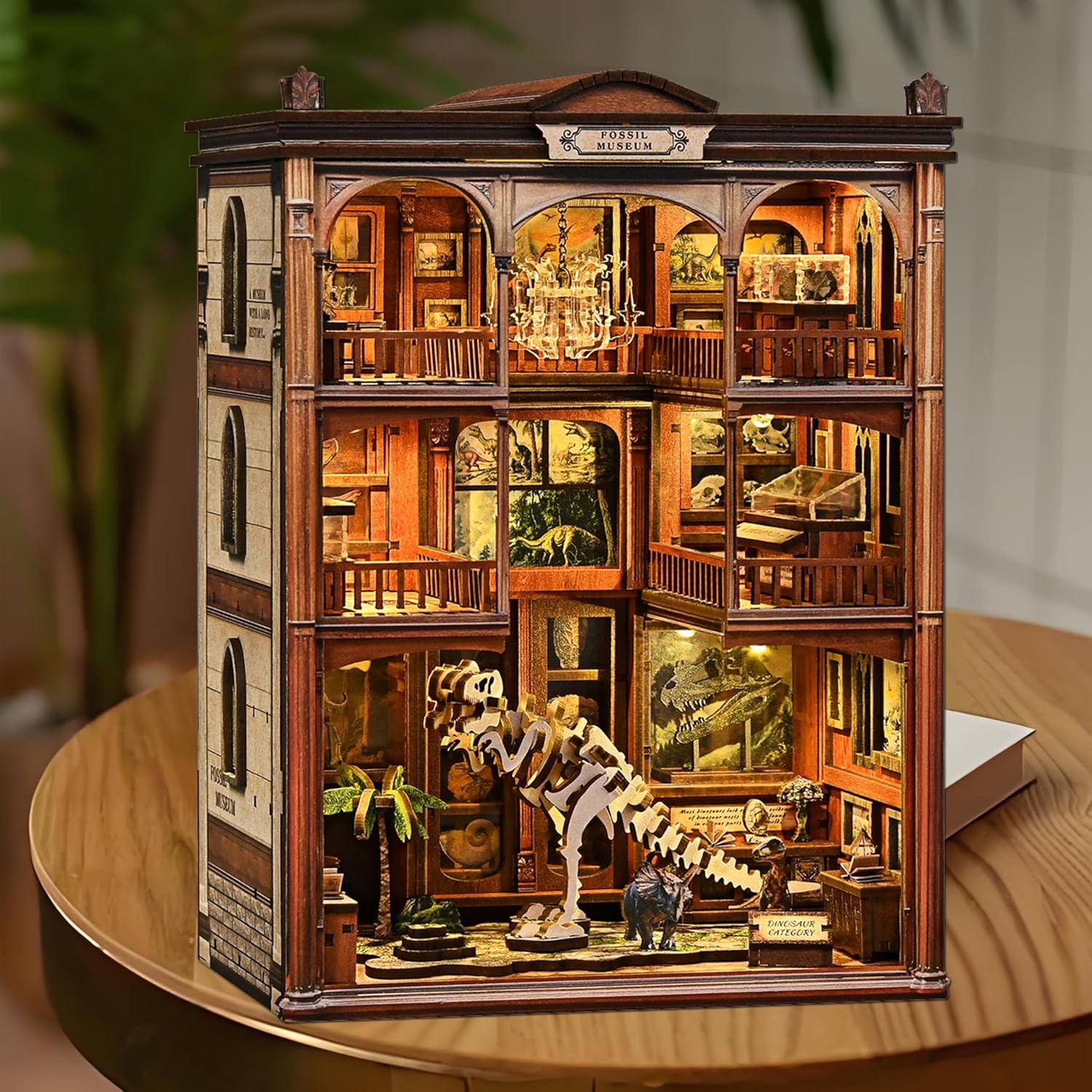 ISSEVE Book Nook Kits for Adults, DIY Booknook Kit Miniature Dollhouse Book Nooks, 3D Wooden Puzzle Model Building Creative Bookshelf Home Decoration Adult Crafts Kits Gift (Dinosaur Fossil Museum)