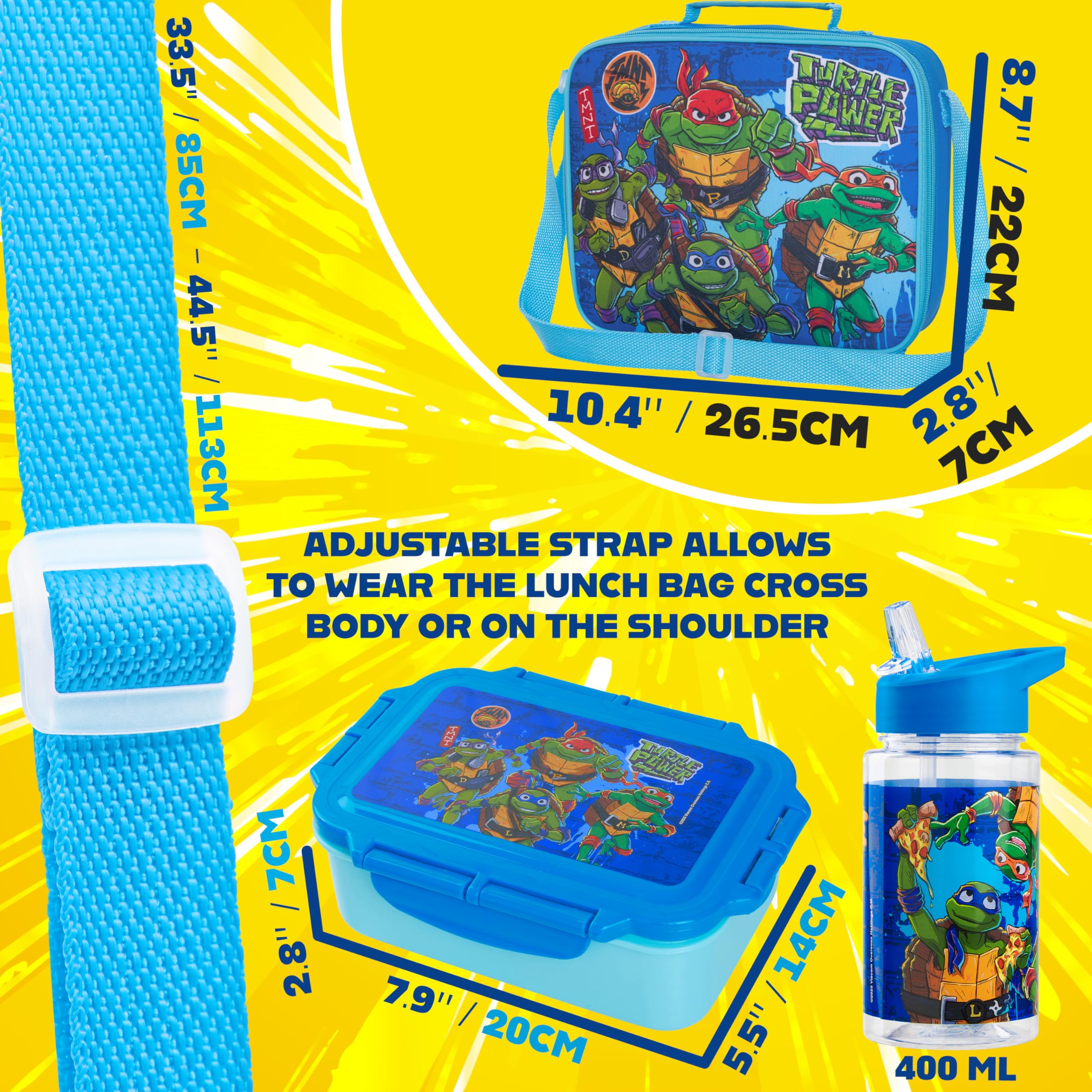 Get Trend Teenage Mutant Ninja Turtles Bolsa Termica Infantil con Fiambrera Almuerzo Botella Agua Niños 3 Piezas Bolsa Merienda Botellas Loncheras (Azul TMNT)