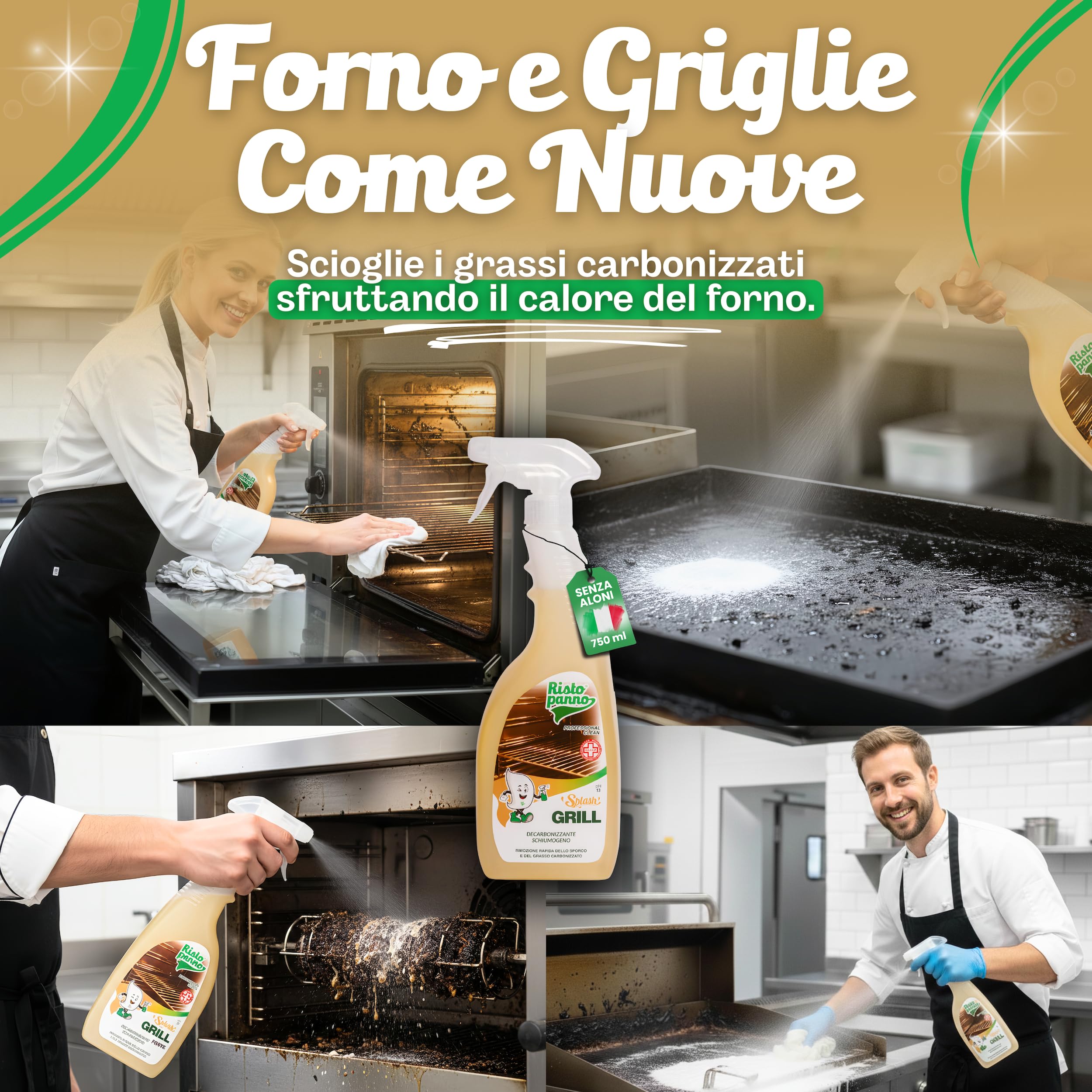 3PZ x 750ml Decarbonizzante Forni, Griglie e Piastre in Schiuma