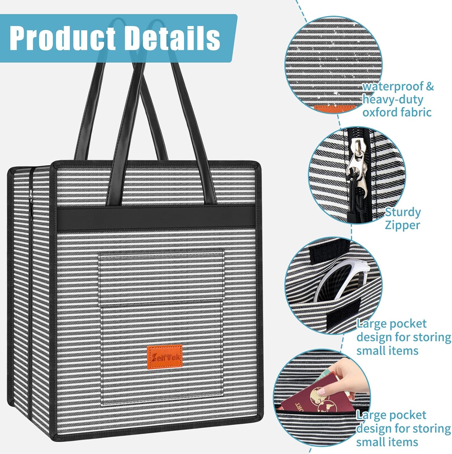 SelfTek Shoe Bags for Travel with Handle, Waterproof Large-Capacity Family Travel Shoe Bag Organizer for Multiple Shoes, Shoe Travel Bags for Packing, Suitable for Luggage Handle (Streifen) - Image 5