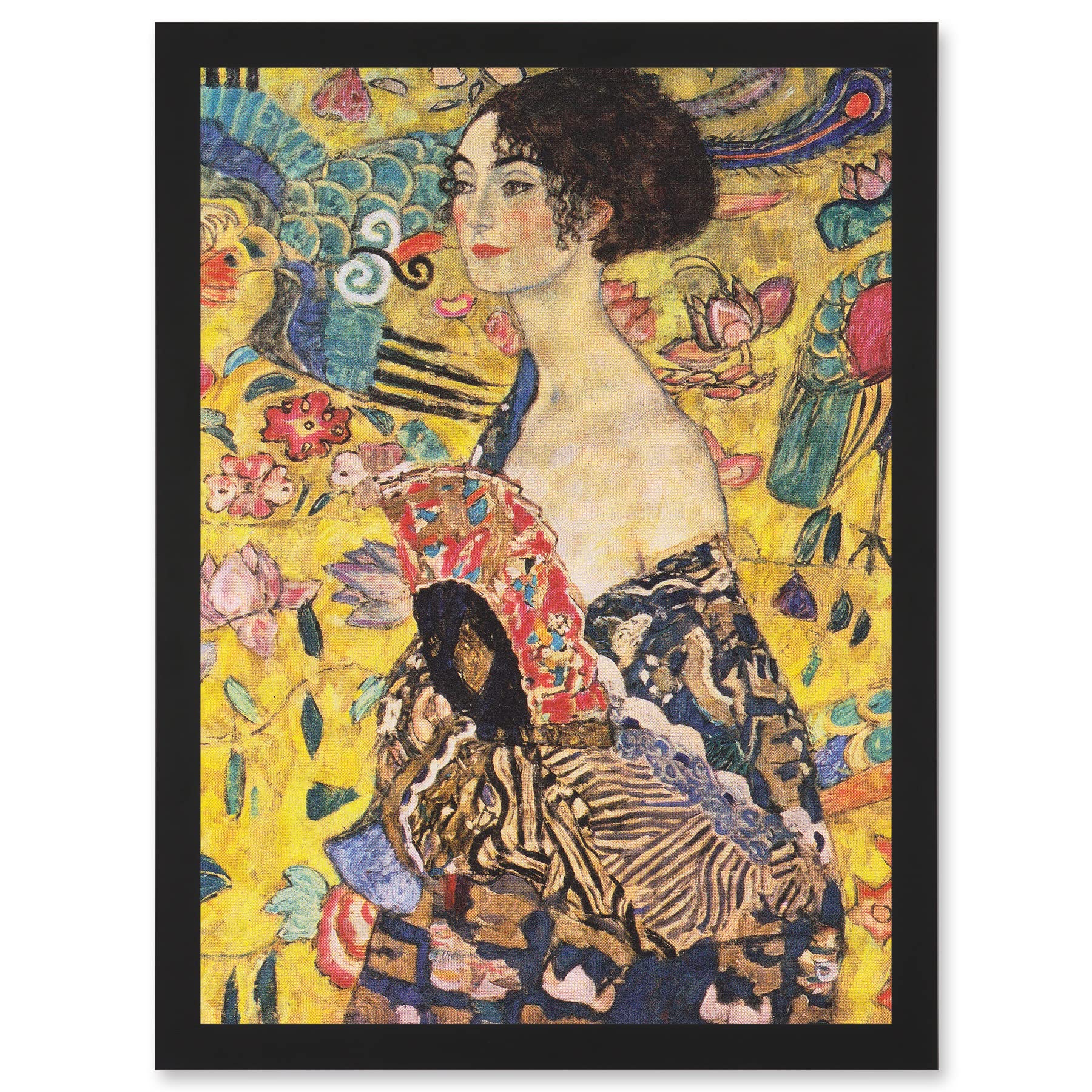 Artery8 Gustav Klimt Lady With Fan Painting Artwork Framed Wall Art Print A4