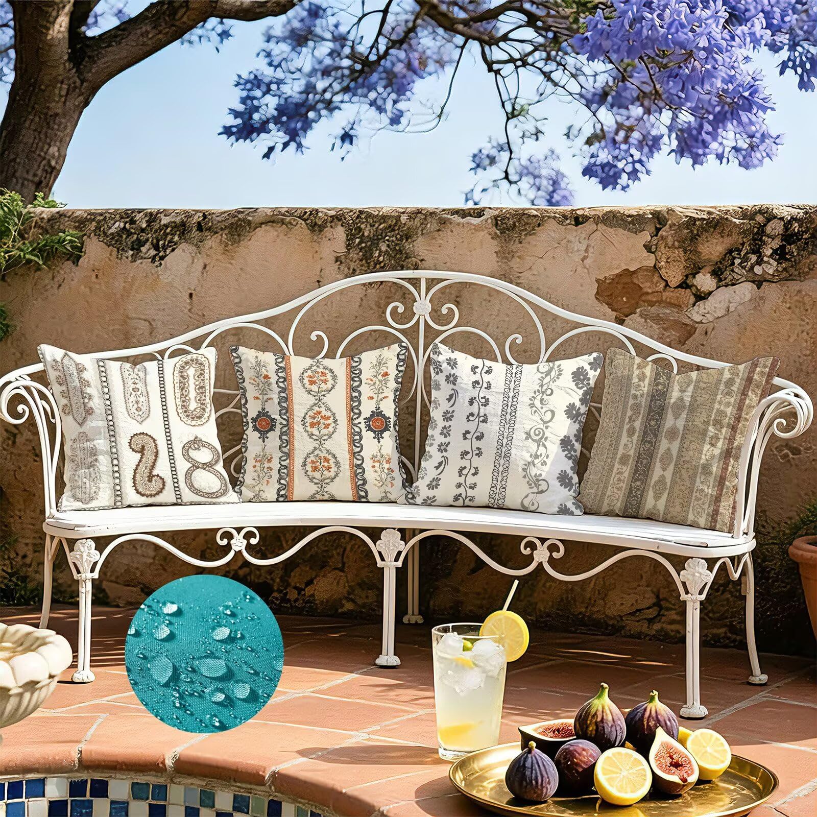 Beige Federe Cuscini Divano 80x80cm, Cuscini da Esterno Set de 4, Cod-841