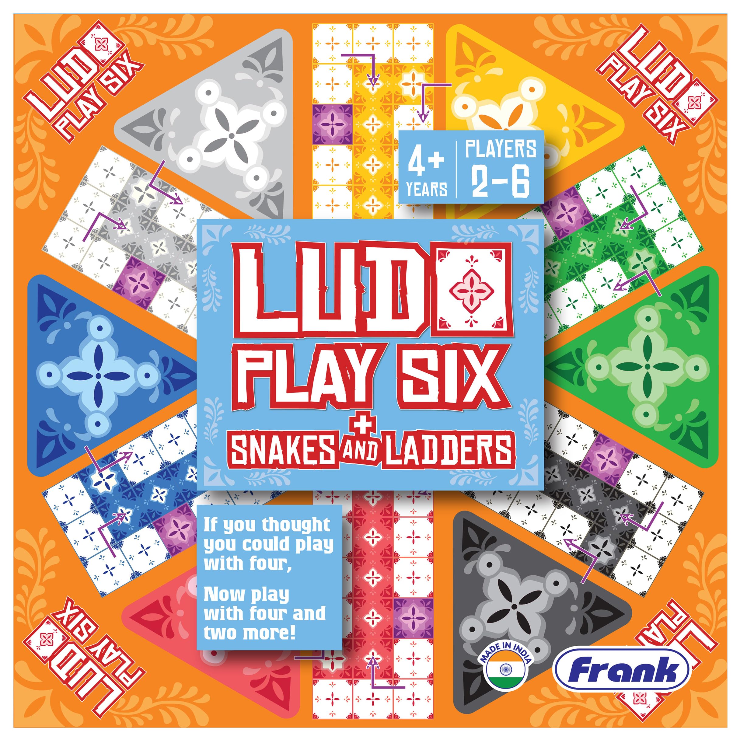 Frank Ludo & Snakes and Ladders Board Games for Kids 6+ Years & Adults | Fun & Challenging 2-6 Players Family Game | Saap Seedhi Travel Board Game for Child Development, Gifts for Girls & Boys