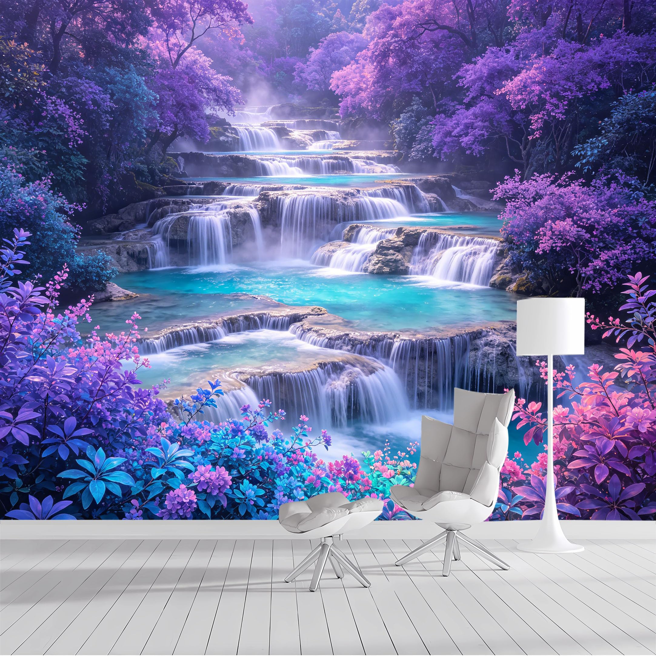 Custom Size Wall Mural Fantasy Waterfall Tropical Forest Landscape Colorful Nature Scenery SelfAdhesive Wall Fabric Removable Peel and Stick Wallpaper for Living Room Bedroom Bathroom
