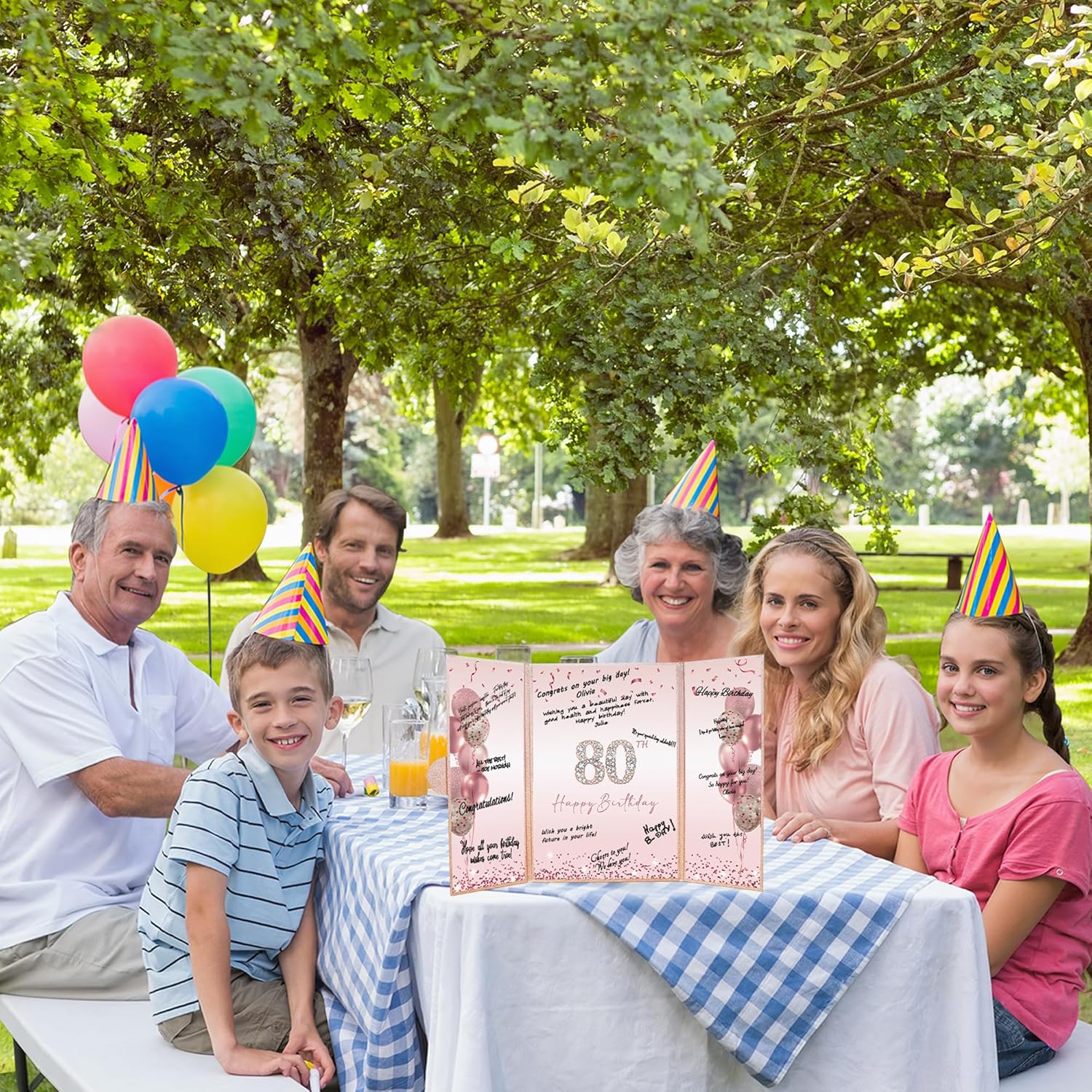 DARUNAXY Rose Gold 80th Birthday Party Decorations, Happy 80th Birthday Alternative Signature Guest Book for Women Pink Cheers to 80 Years Old Gifts 80 Birthday Signing Card Board Party Supplies - Image 9