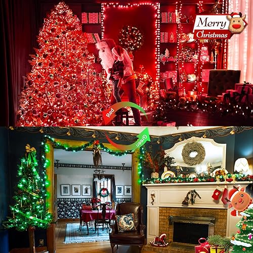 Miniatura 4 de MEXSUSS 100 luces LED rojas y verdes de Navidad enchufables, 11 modos de luces de Navidad para interiores con control remoto, 33 pies conectables