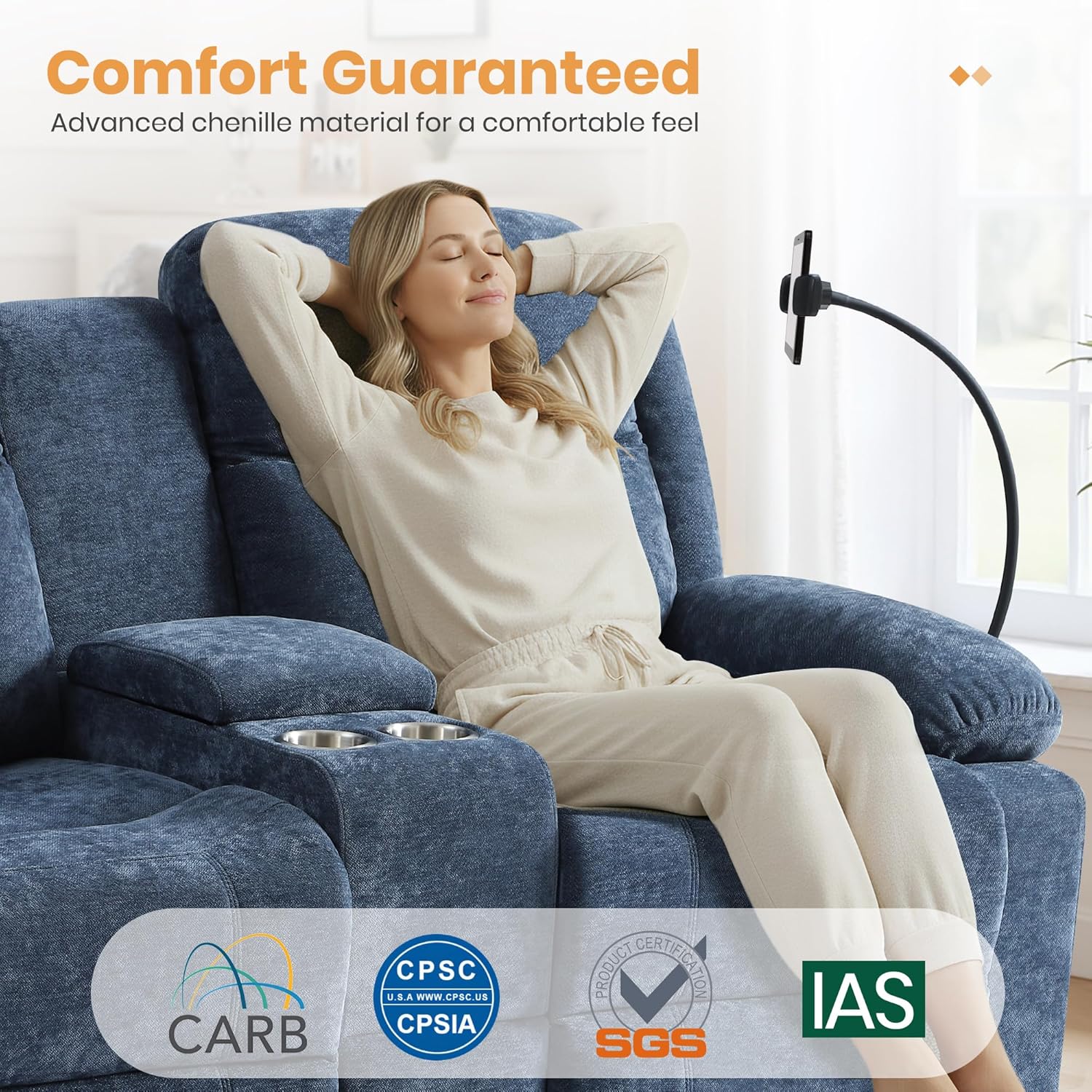 Loveseat Recliner Sofa with Console, Double Recliner Loveseat with Cell Phone Holder, Cup Holder & USB Type C, Manual Reclining Loveseat Sofa Couch for Living Room, RV,Home Theater (Blue)