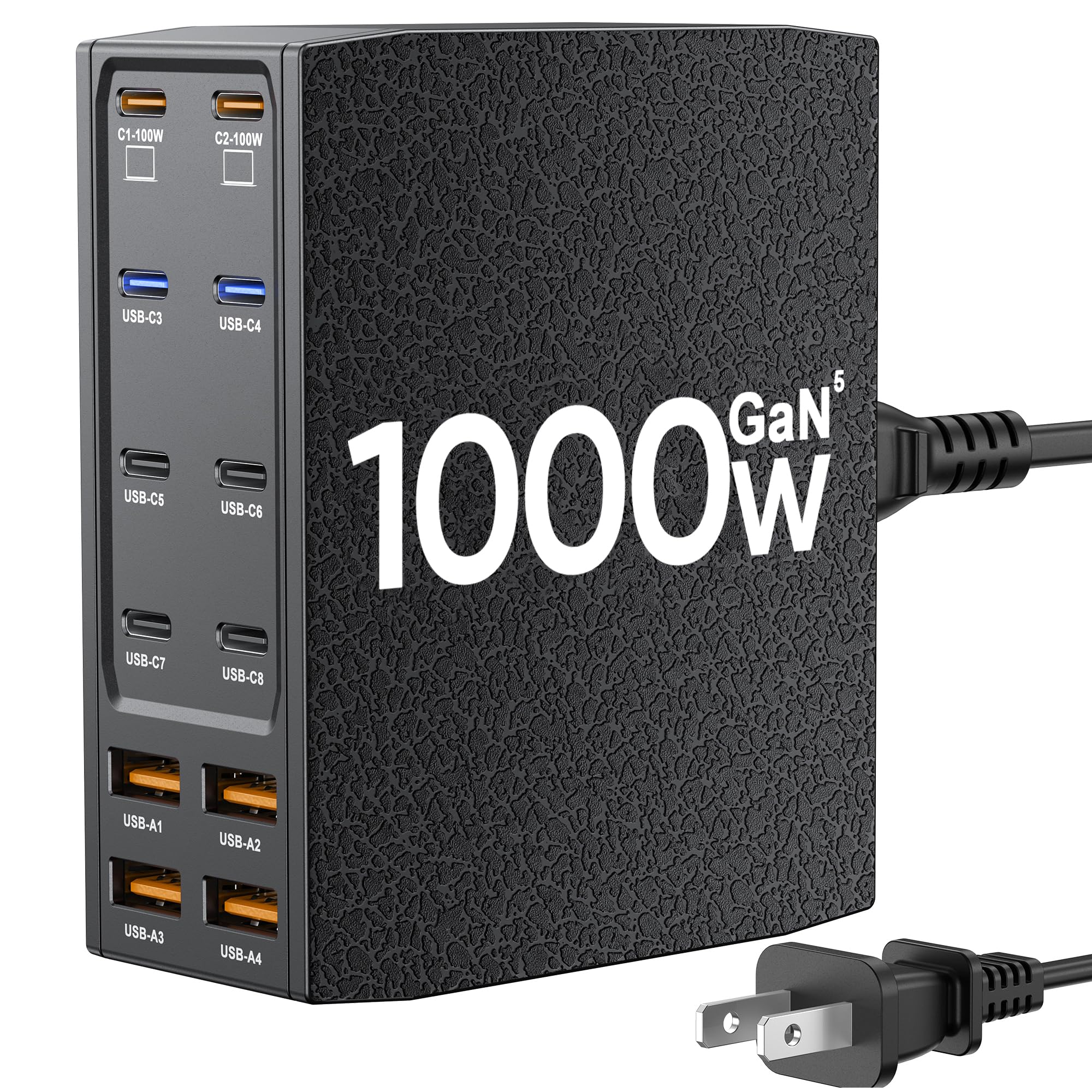 USB 충전 스테이션 (1000W), 12포트 USB C 충전기 블록, 듀얼 100W PD USB-C 고속 충전 스테이션 허브 포함, 맥북 프로/에어/모든 아이패드 폰 17/16 15/14/13/프로 맥스/삼성 갤럭시 노트용 (블랙)