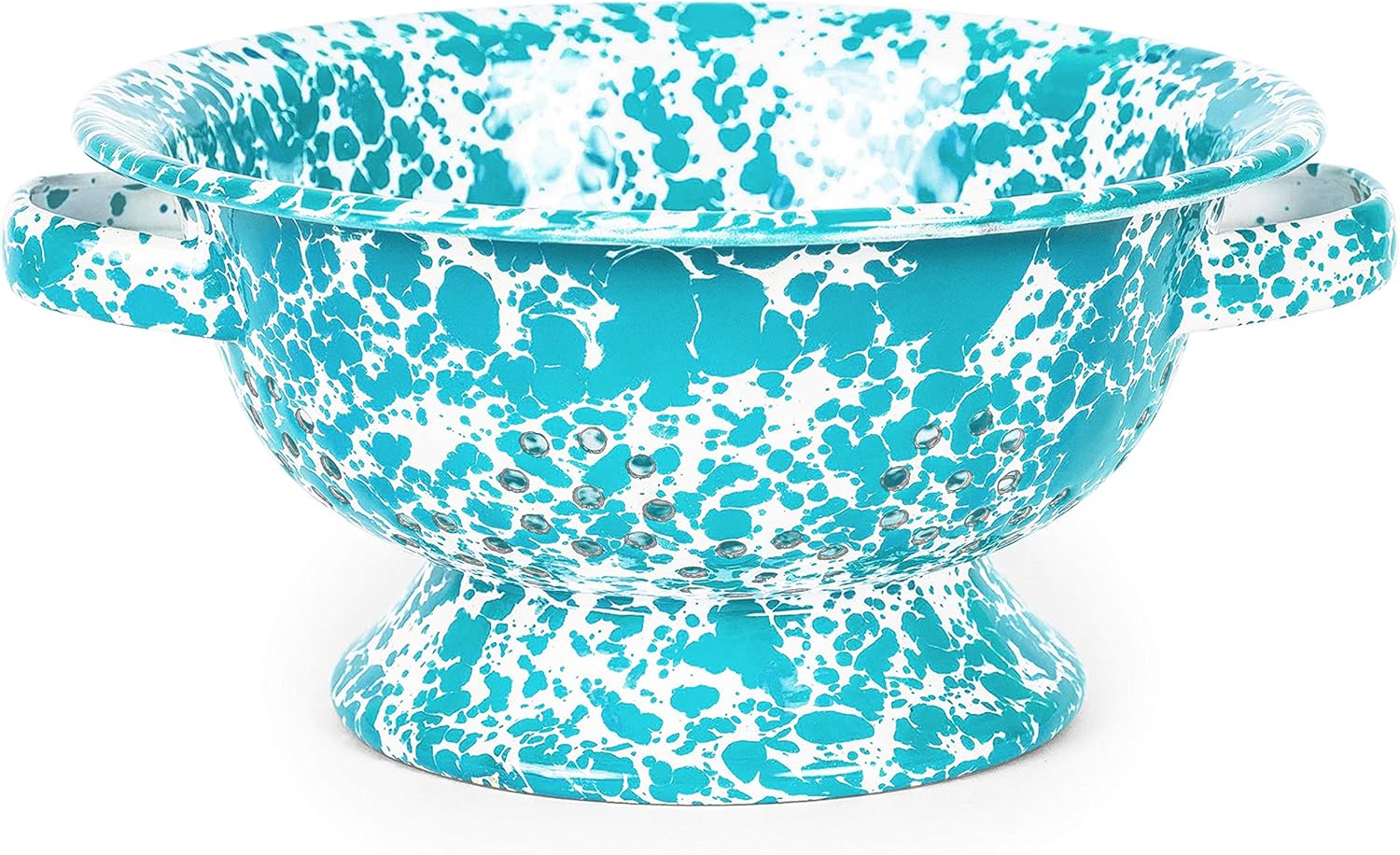 Enamelware Berry Colander, 1 quart, Black/White Splatter