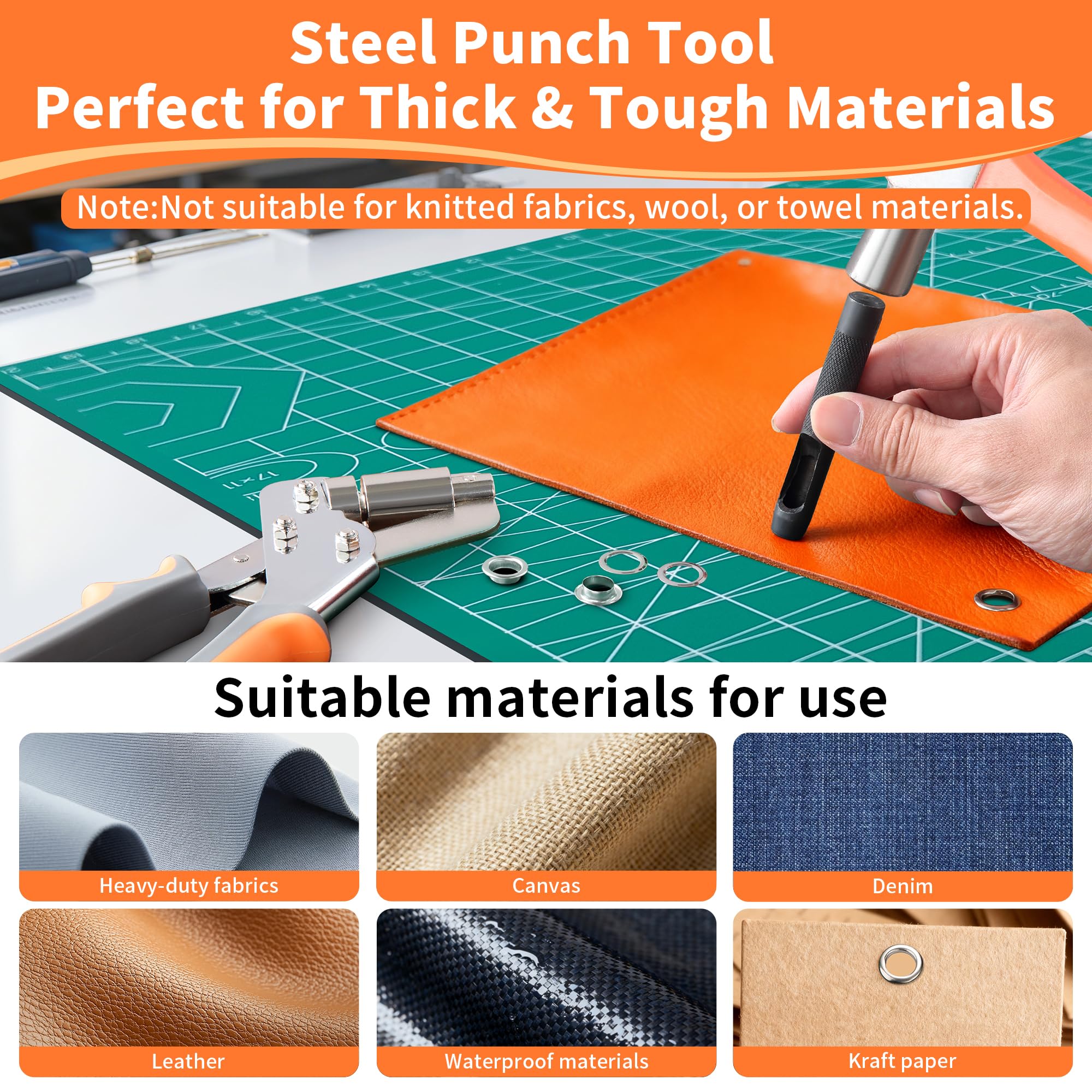 Pinza occhiellatrice manuale set con 1 Pinza per occhielli metallici, 1 punzone in acciaio, 300 paia di occhielli per teloni e rondelle, per tessuti, pelle, jeans e occhielli per tessuti
