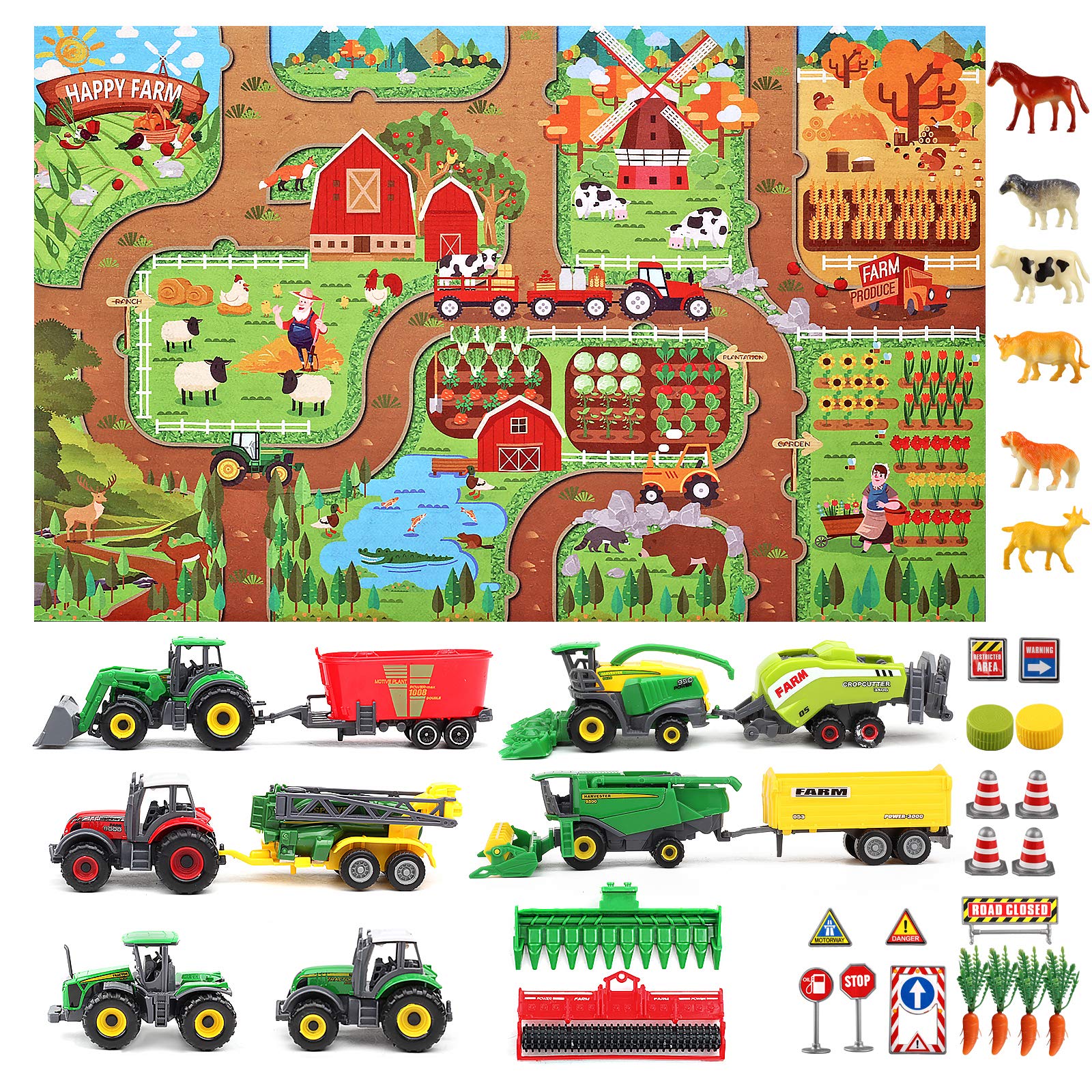 Oriate Farm Tractor Toy, Die-Cast, DIY Vehicles, Truck Machines Playset 38 Pieces with Farm Animal - Image 4
