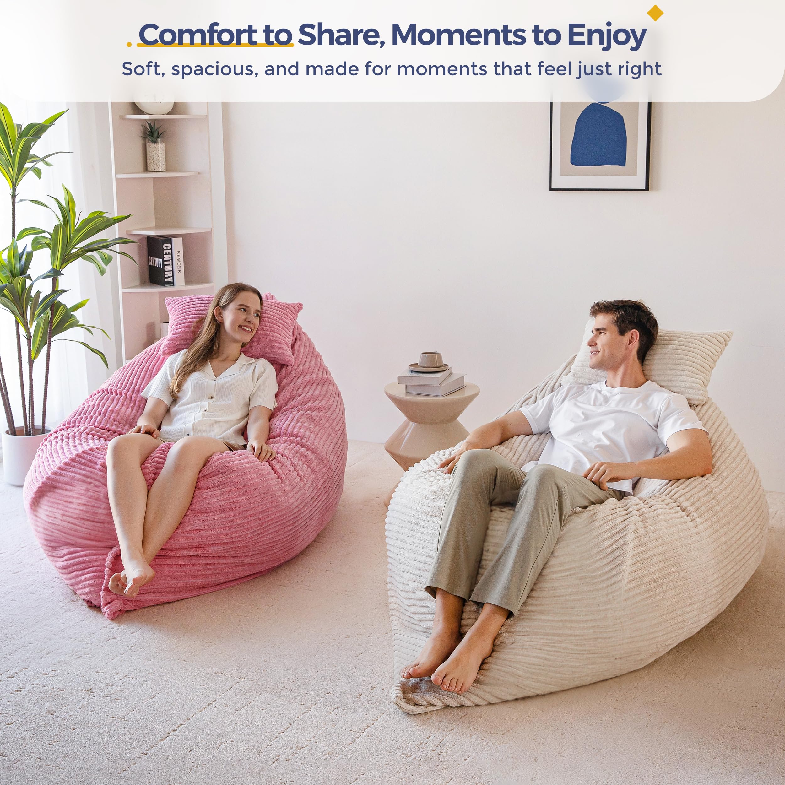 MAXYOYO Sitzsack XL, aus Cordstoff Abnehmbar, Riesen Bean Bag mit Flauschiger Schaumstoff Füllung, Großes Bodenkissen für Erwachsene & Kinder