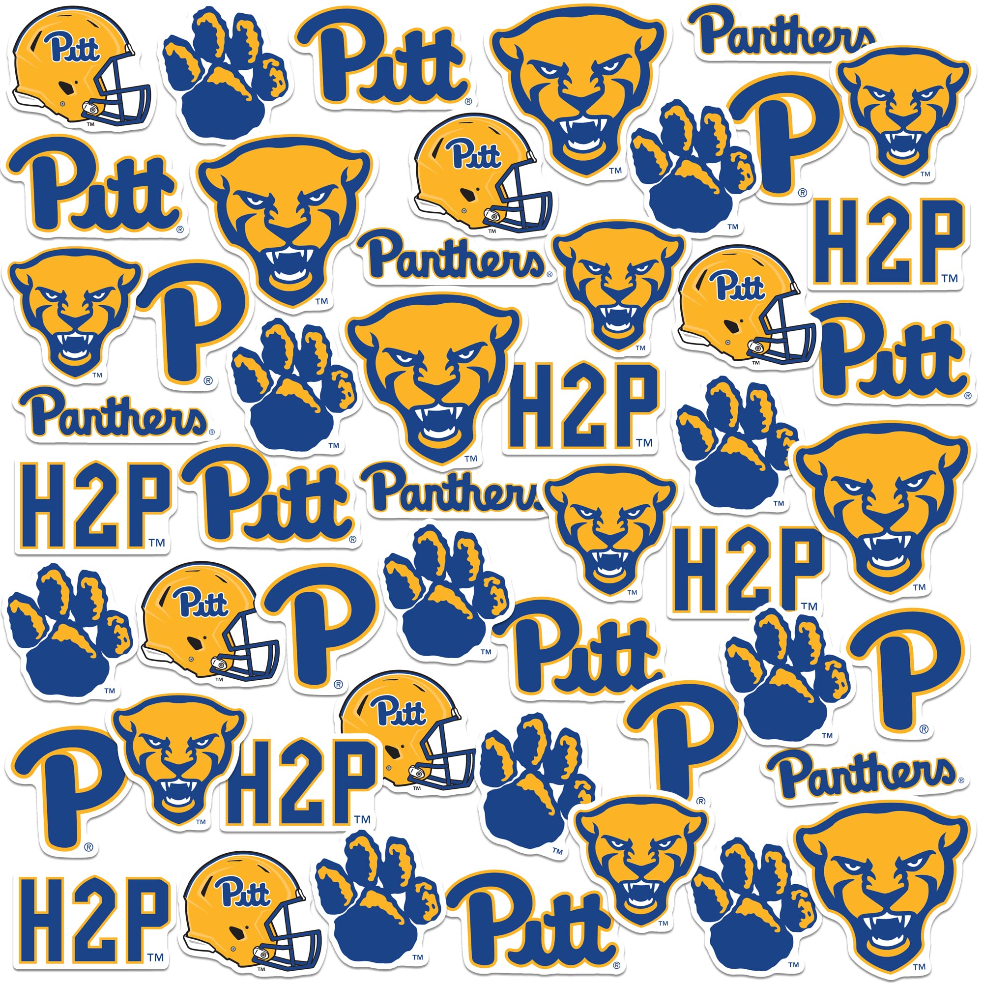 University of Pittsburgh 50ct Vinyl Sticker Pack – Large Waterproof Pitt Panthers, H2P, Helmet & Paw Print Decals for Laptops, Water Bottles, Tablets,