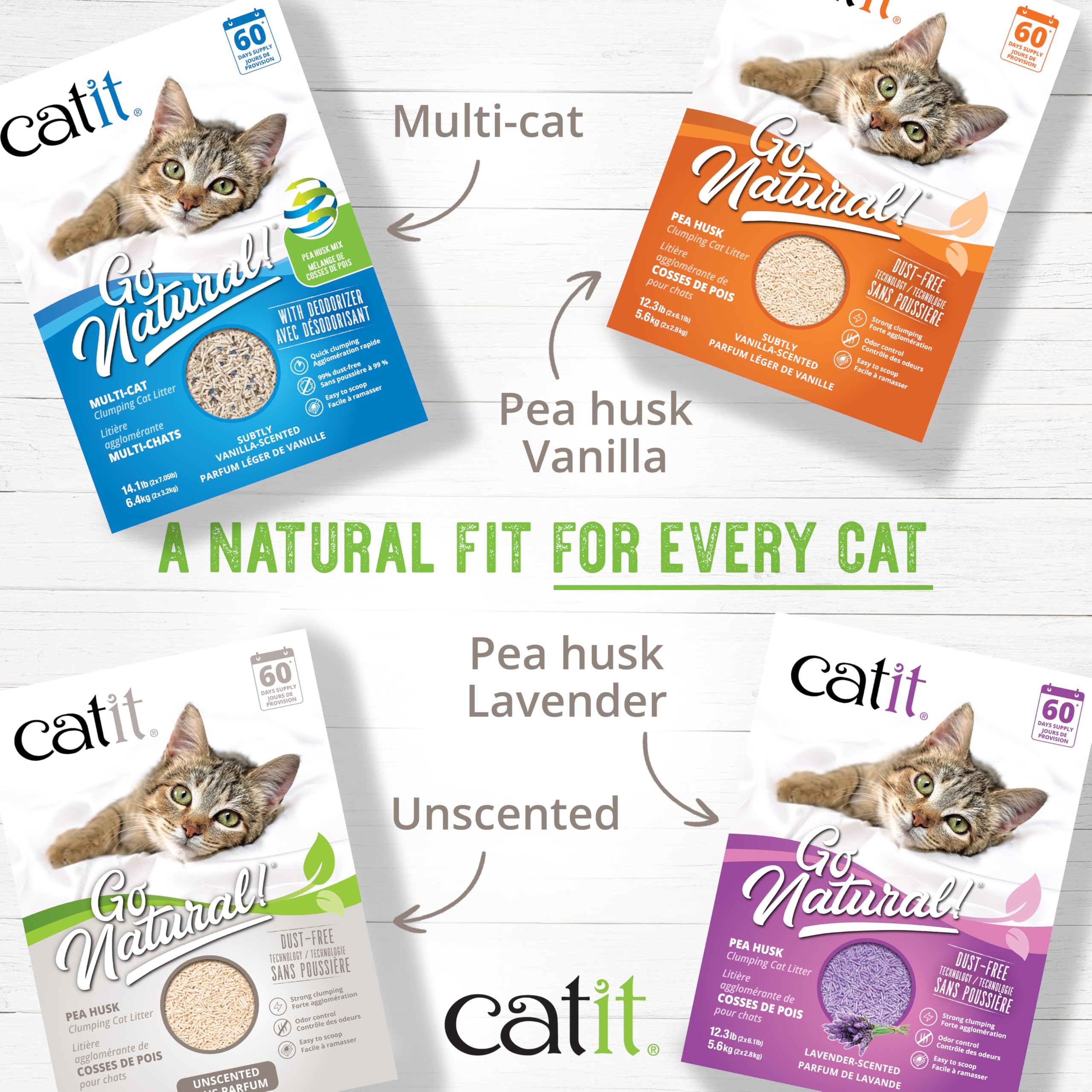 Catit Go Natural Lot de 2 Sacs de litière agglomérante pour Chat en cosses de Pois Naturel 2 x 2,8 kg (5,6 kg)