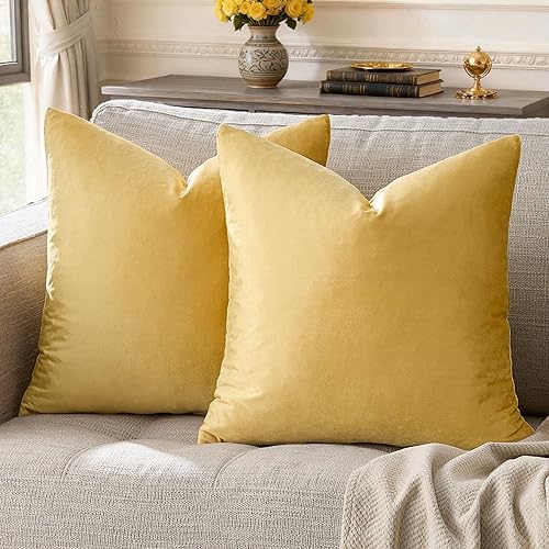 Miniatura 20 de GIGIZAZA Fundas de Almohadas Decorativas de Terciopelo Dorado, Fundas de Almohadas de 18x18 para Sofá, Sillón y Cama, Paquete de 2 Fundas de Cojines