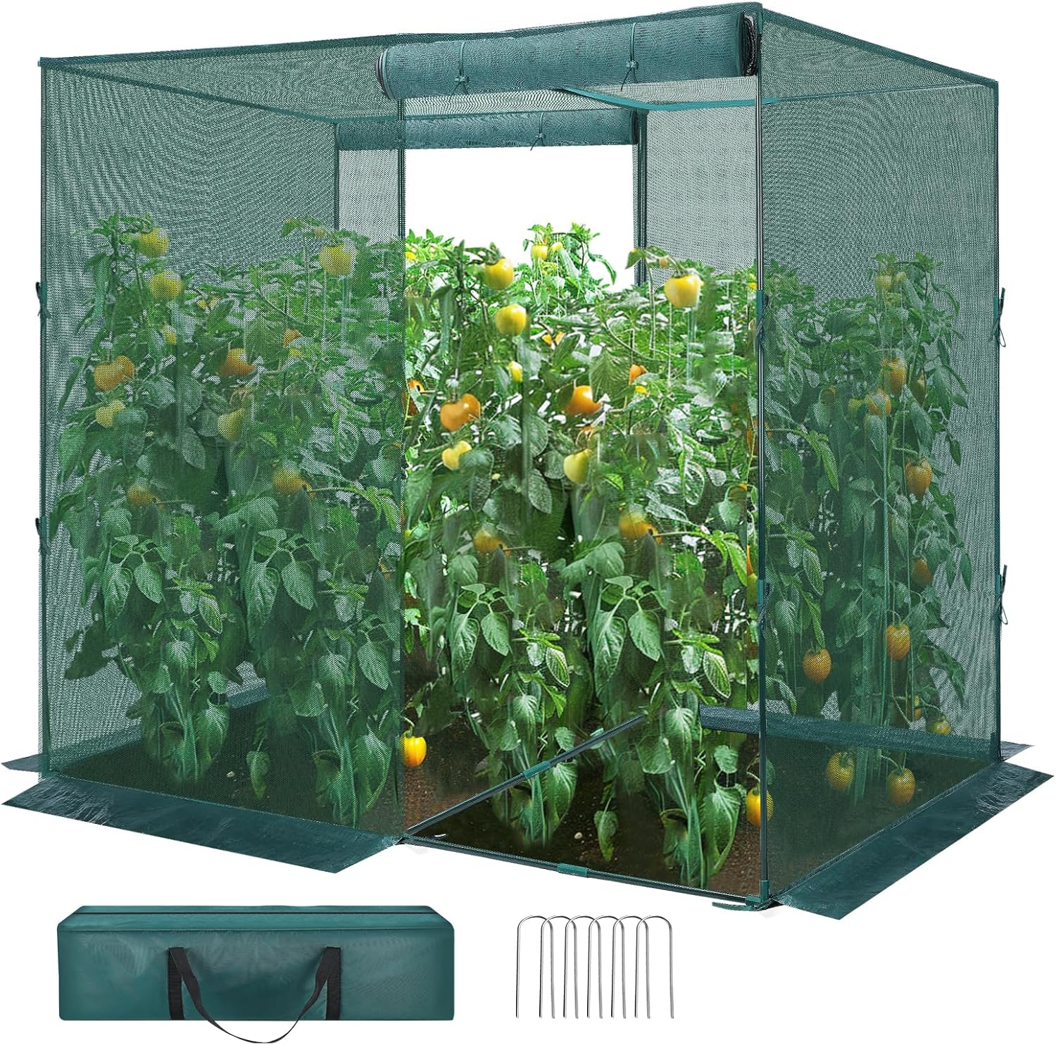 GROWNEER Crop Cage, 4' x 8' Plant Protection Tent with 2 Zippered Doors, 6 Ground Staples, Steel Frame, Plant Outdoor Cage, Storage Bags for Garden, Yard, Lawn