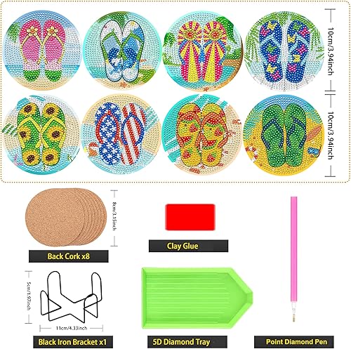Miniatura 2 de JeCuiK 8 posavasos de pintura de diamantes con soporte, divertidos kits de pintura de diamantes para adultos y principiantes