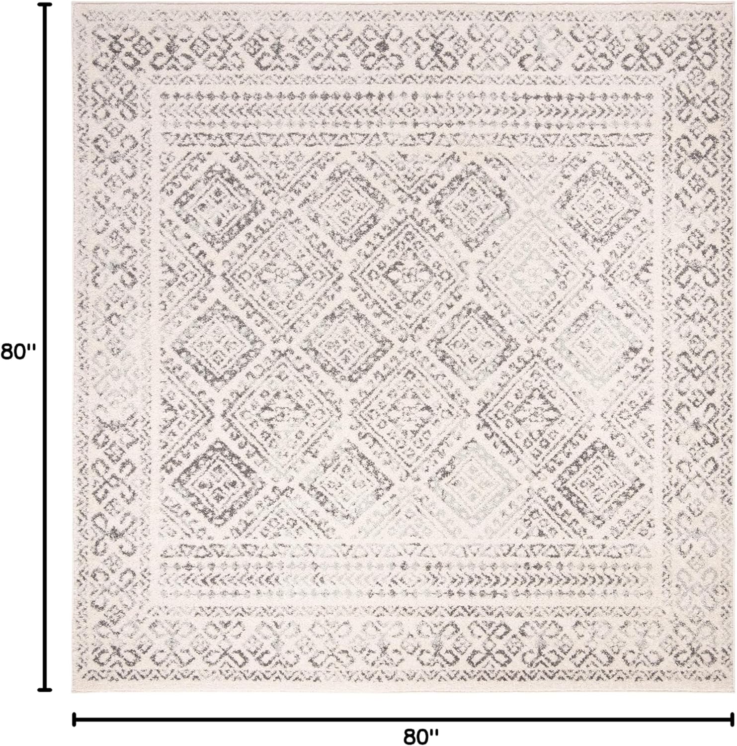 SAFAVIEH Tulum Collection Area Rug - 6'7" Square, Ivory & Grey, Moroccan Boho Distressed Design, Non-Shedding & Easy to Clean, Ideal for Living Room, Bedroom, Dining Space (TUL264A)