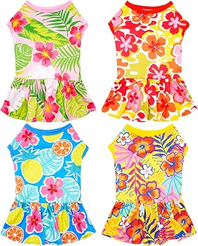 4PCS Hawaiian Dog Dresses XS Dogs Skirts Sleeveless Sundress