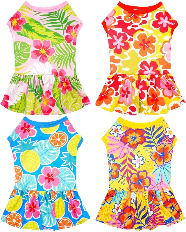 Vestido havaiano para cães de porte médio JpGdn com estampa floral, pacote com 4