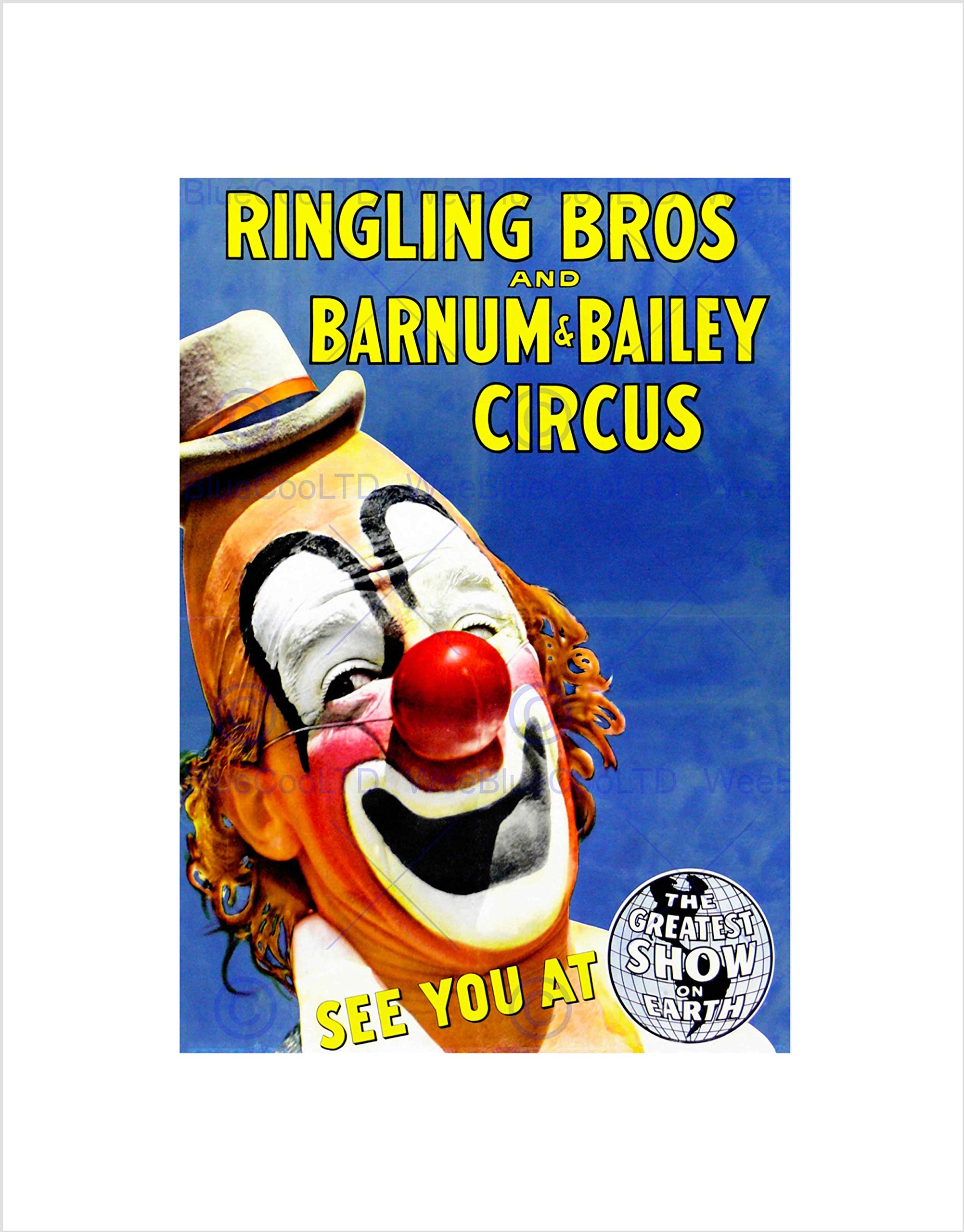 Wee Blue Coo Circus Greatest Show Barnum Bailey Ringling Clown Red Nose Art Wall Art Print