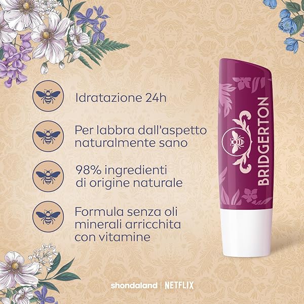 Labello Bridgerton Limited Edition Blackberry Pie 4.8g, Limited Edition Tinted Lip Balm, 24h Moisturizing Lip Balm with Blackberry Aroma and Brilliant Colour - 4