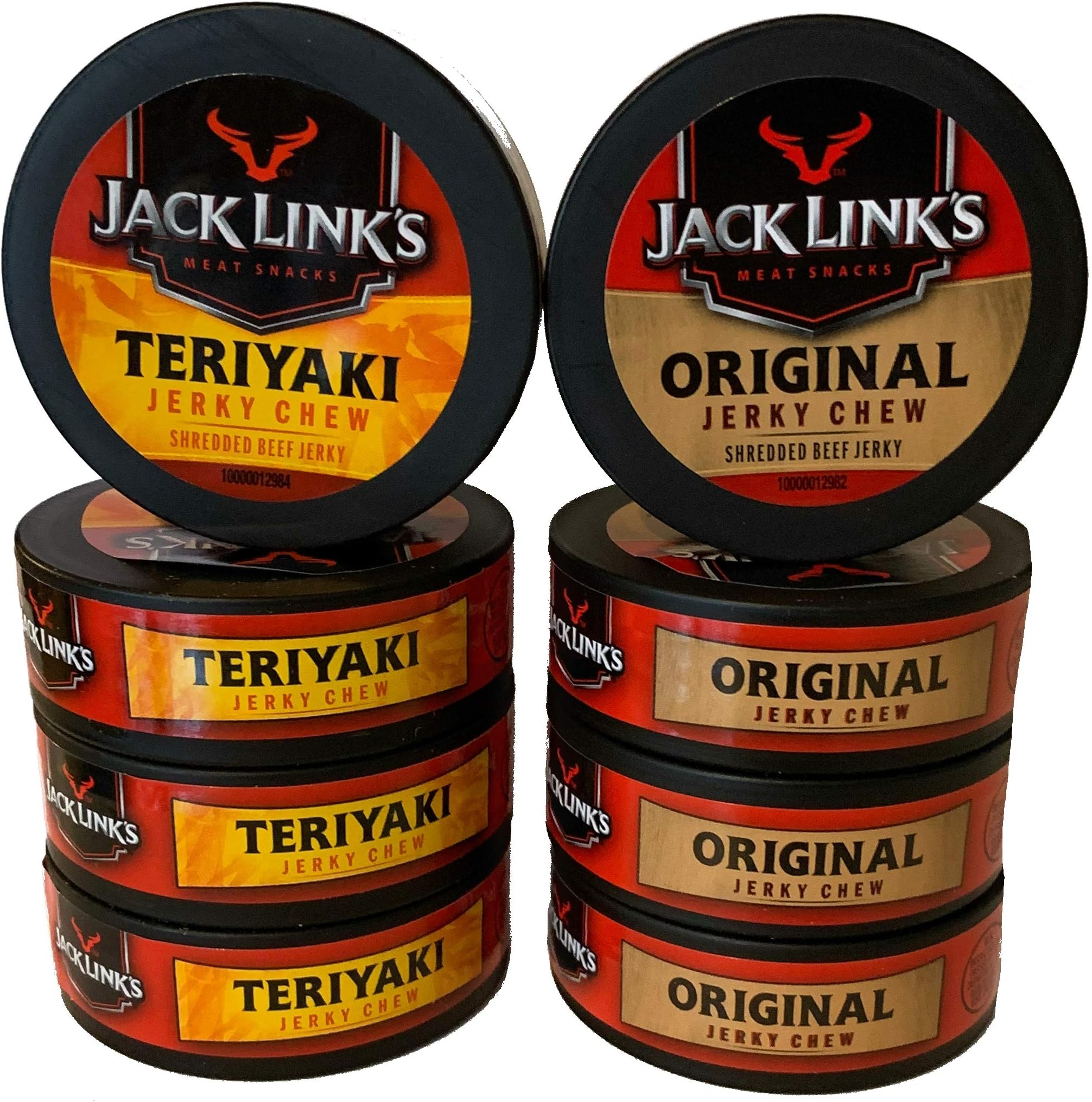 Jack Links Original and Teriyaki Jerky Chew Bundle | Original Beef Jerky Chew | Teriyaki Beef Jerky Chew | .32 oz Cans | 4 Cans Each Flavor | 8 Total Cans