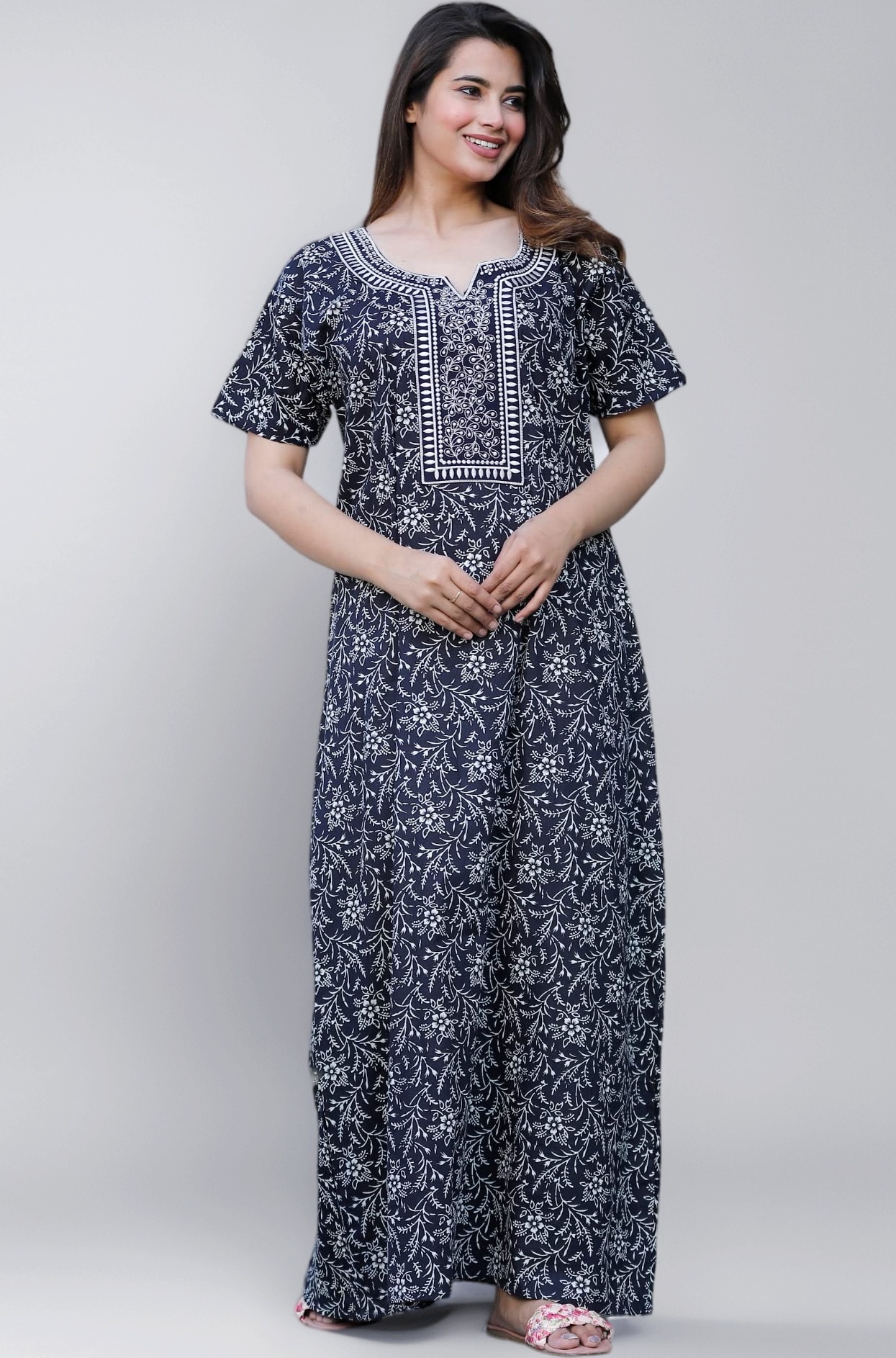 Pure Cotton Embroidery Nighty for Women's | Night Gown | Nighty | Nightdress | Maxi | Sleepwear | Jaipuri Nighty | Nighties | Gown