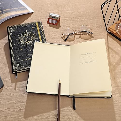 Miniatura 8 de Cuaderno a rayas  Cuaderno clásico de piel sintética de papel grueso de alta calidad con bolsillo + separadores de páginas, regalos, bandas, grande,