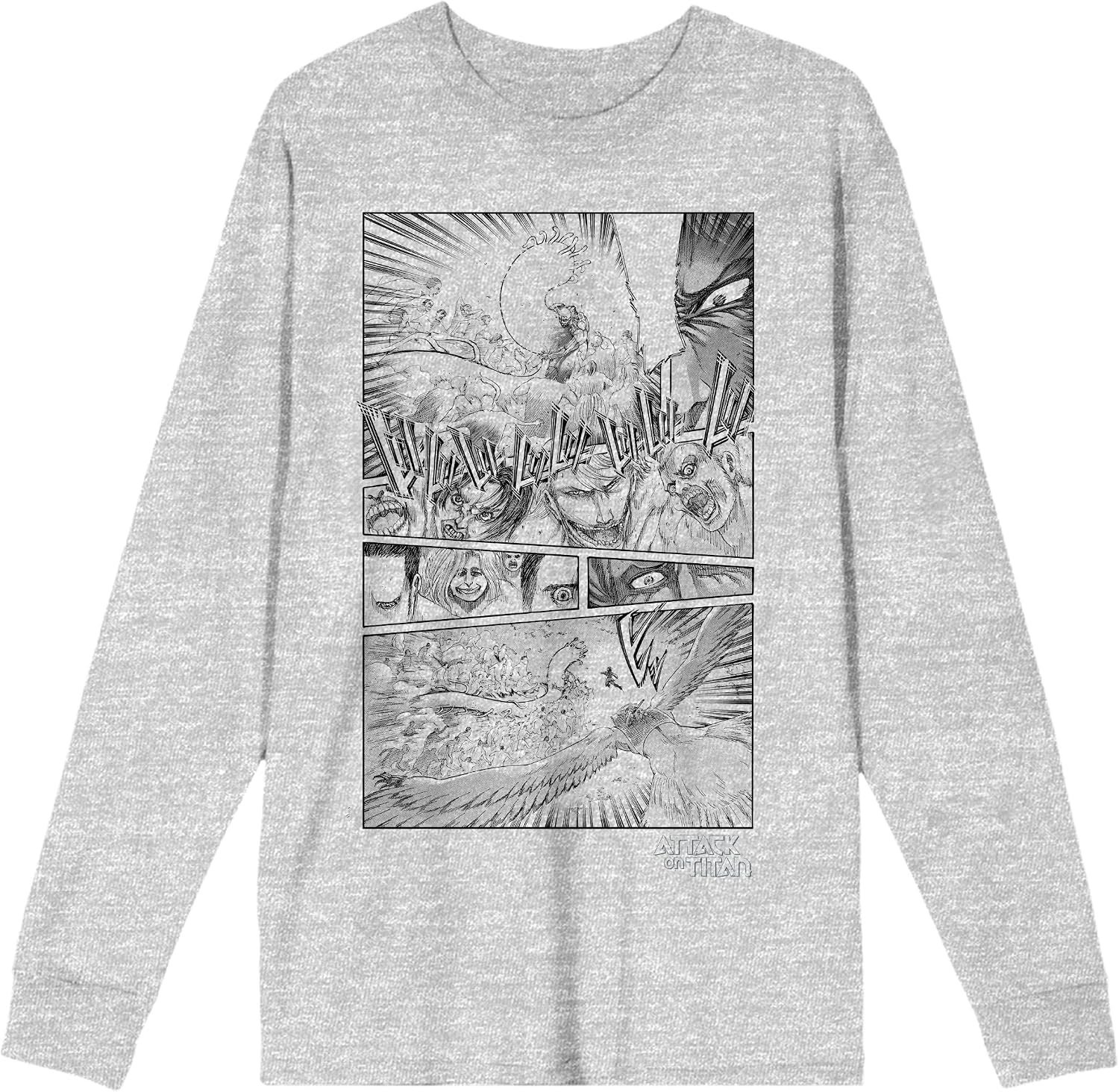 Attack On Titan Art Drawing 9 Titans War with Raven Adult Heather Gray Long Sleeve Tee
