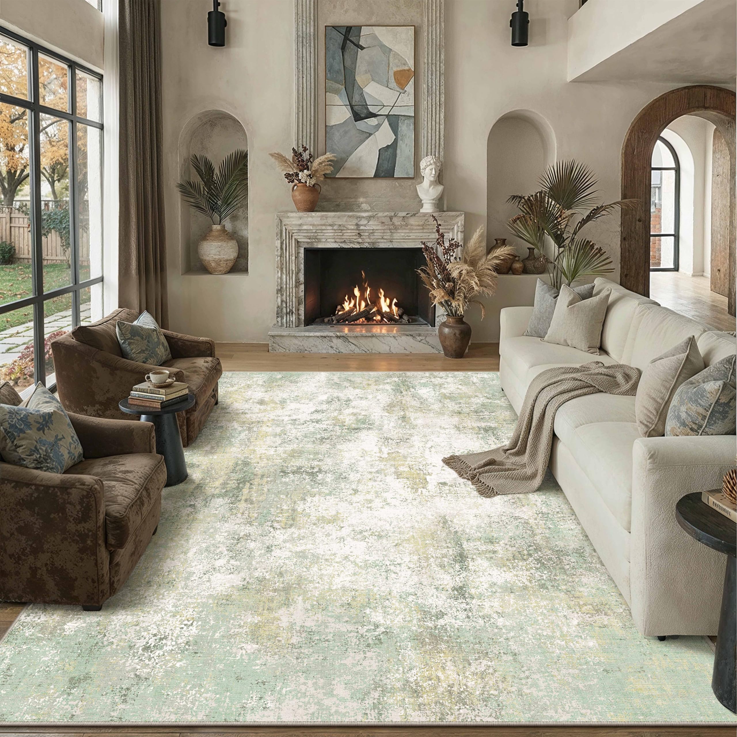 PureCozy Abstract Area Rug Living Room Extra Large 240x300 cm Machine Washable Light Green Non Slip XXL Rugs for Bedroom Dining Room Home Office, Soft Low Pile Carpet for Home Indoor Decor — image 1