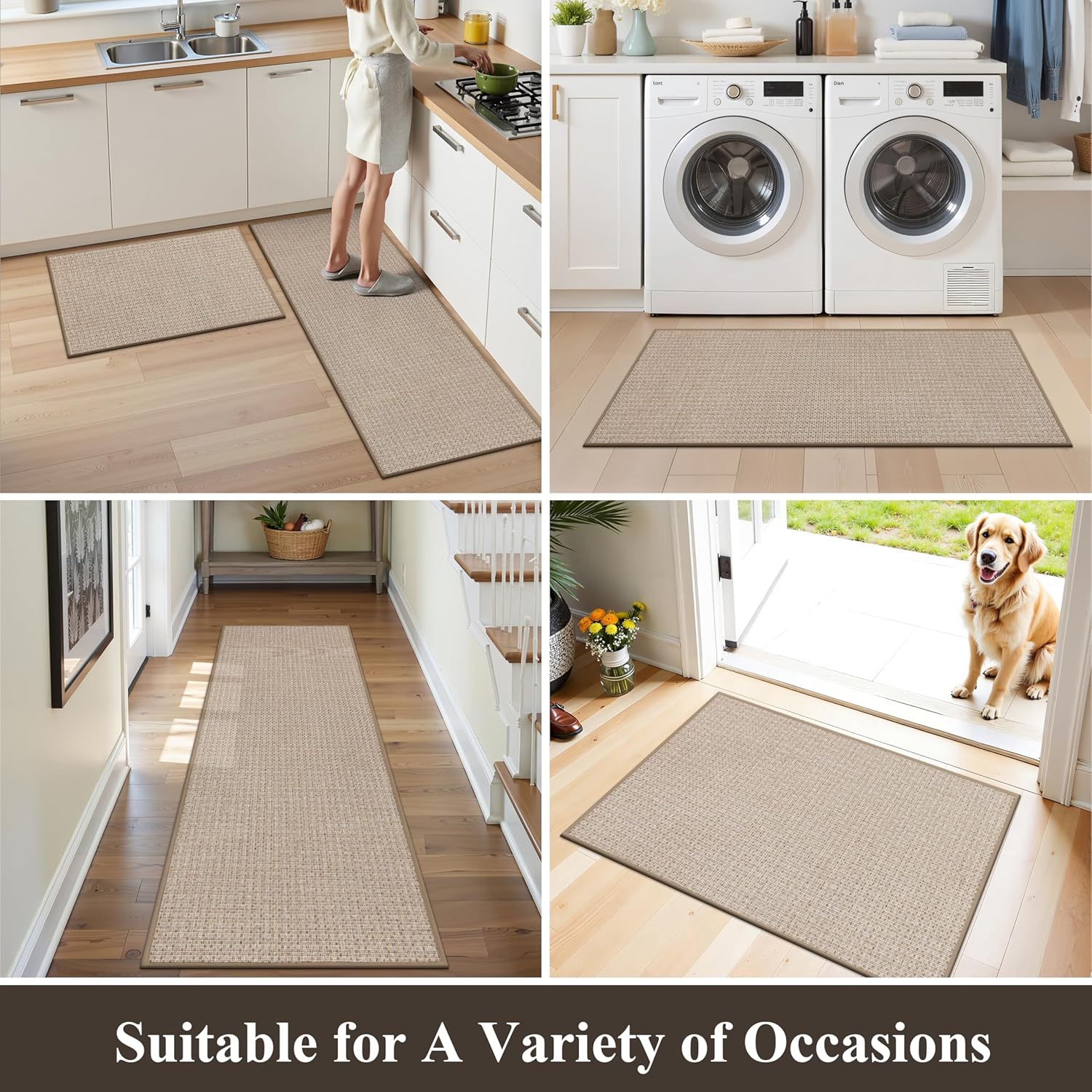 Ileading Kitchen Rugs Set of 2, Anti Fatigue Cushioned Floor Mats for Kitchen, Non Slip Rubber Backing Polypropylene Woven Runner Rug, Heavy Duty & Slip Resistant Standing Mat