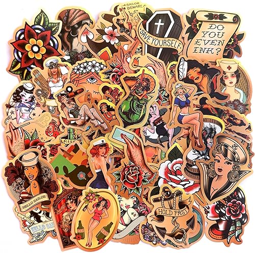 Miniatura 1 de Calcomanías tradicionales americanas, paquete de calcomanías vintage retro marinero, calcomanías de vinilo impermeables para portátiles, botellas de