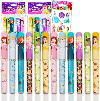 Disney Princess Pens Value Bulk Set Bundle - 12 Pack Princess Ballpoint Pens with Stickers Princess School Supplies, Office Supplies, Party Favors