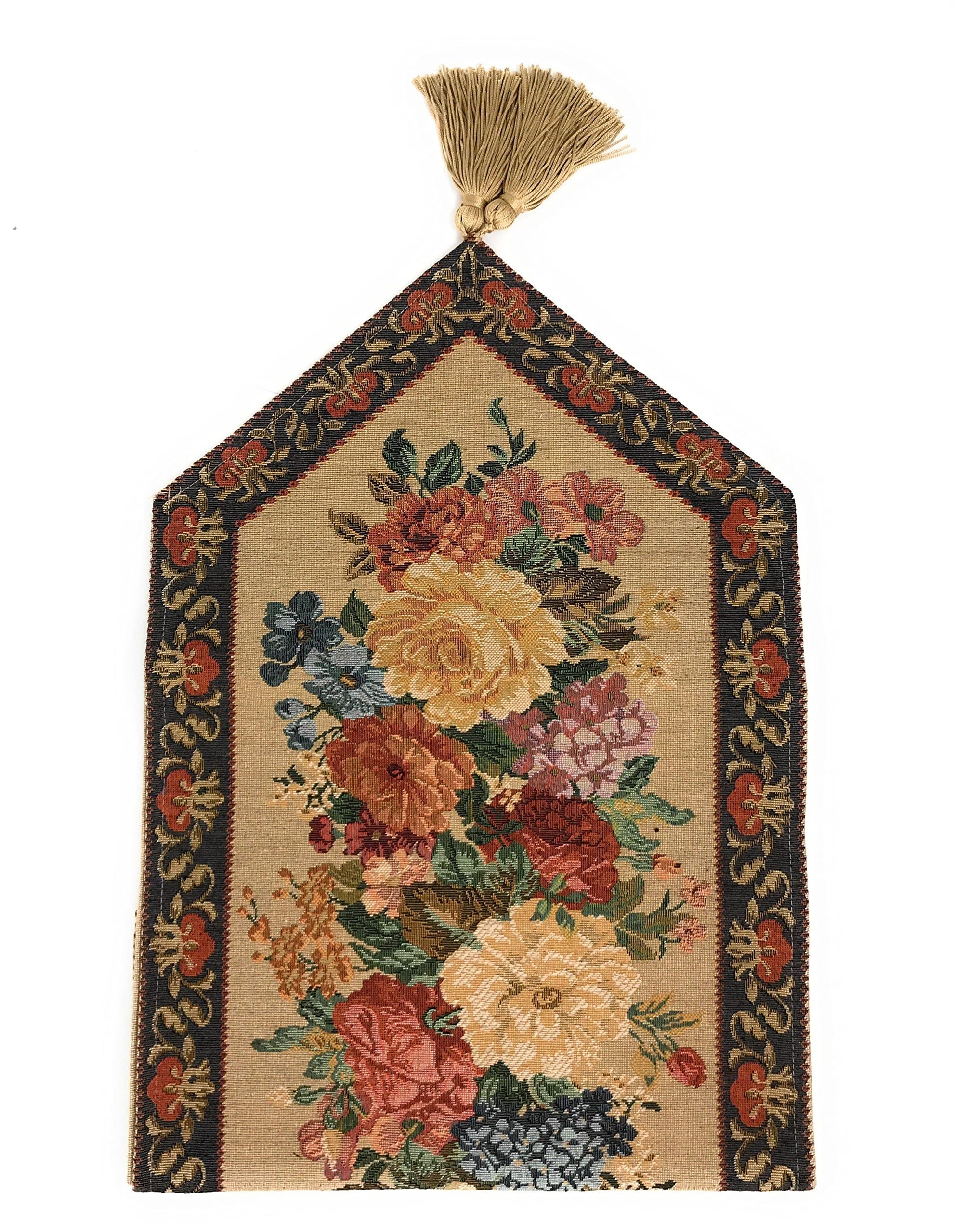 DaDa Bedding Mediterranean Table Runner - 13"x120" Floral Botanical Woven Linen With Tassels (Tan/Brown/Red)
