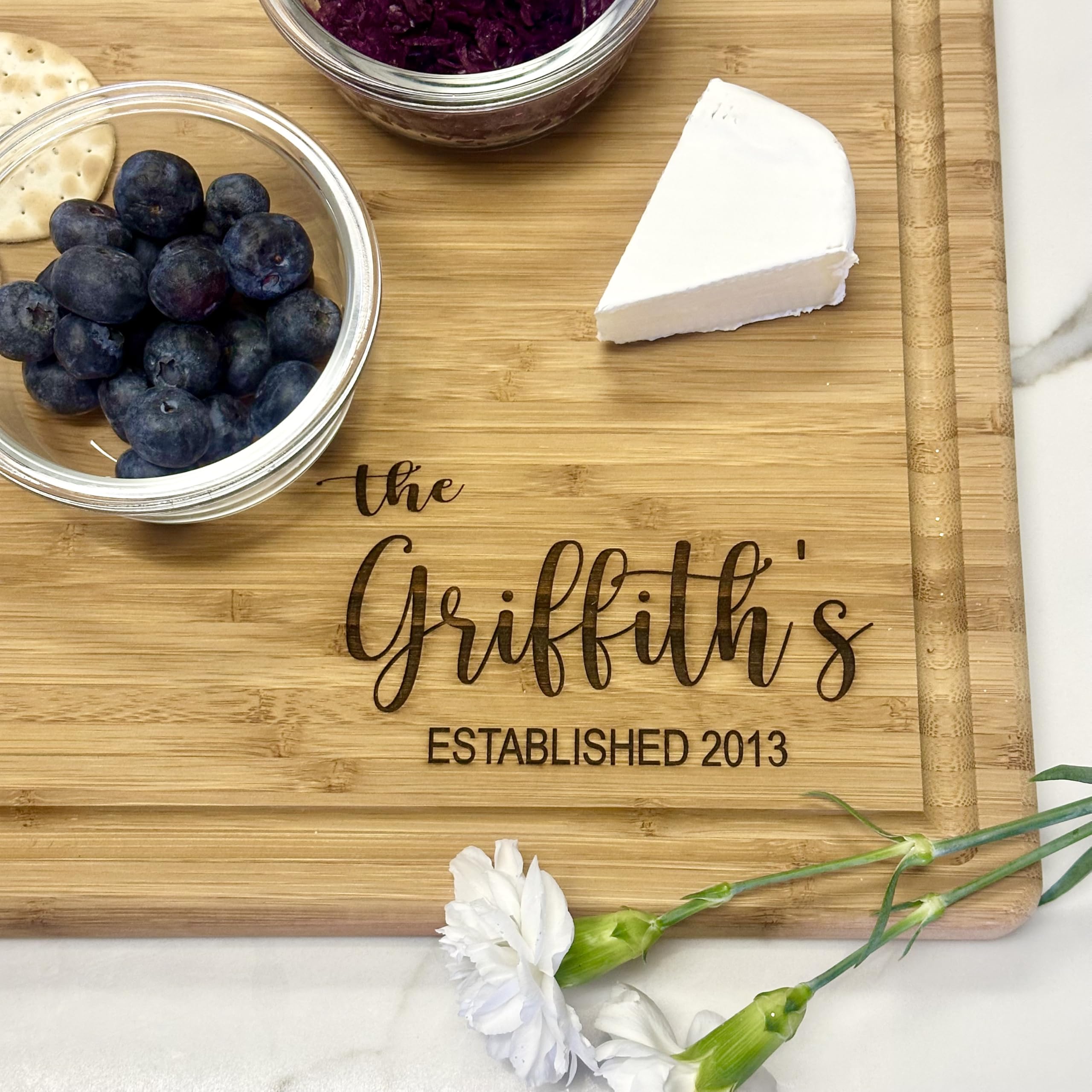 Personalized Cutting Board, Custom Bamboo Engraved Charcuterie Boards - Present for Wedding, Bridal Shower, Anniversary, Housewarming Gift Idea for Couples, Engraved Chopping Boards.