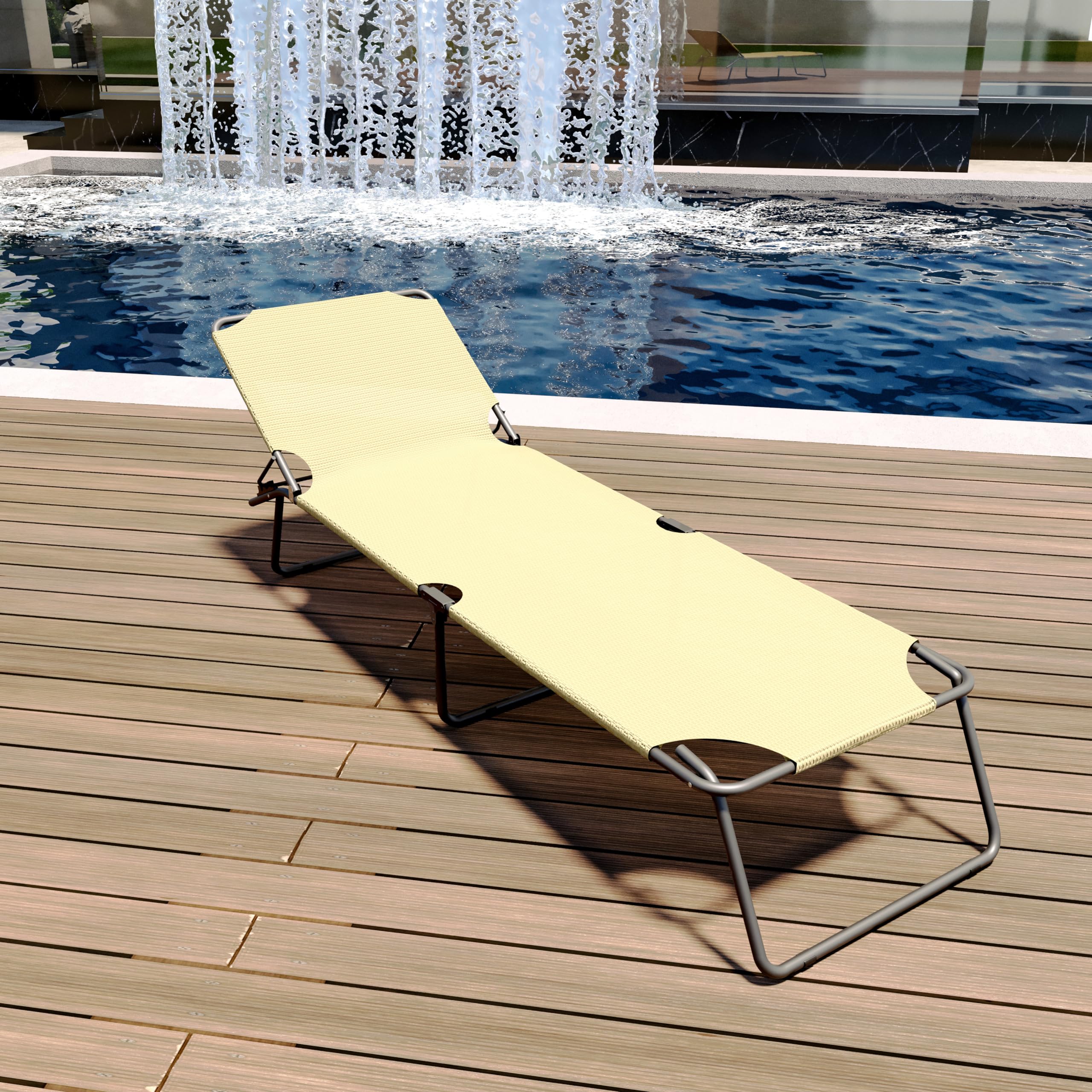 Arreditaly Lettino Pieghevole Prendisole Senza Tettuccio Parasole Schienale Reclinabile Regolabile Struttura In Metallo Sedia Sdraio Per Spiaggia Mare Giardino Piscina 187 x 53 x 24 Cm (Beige)
