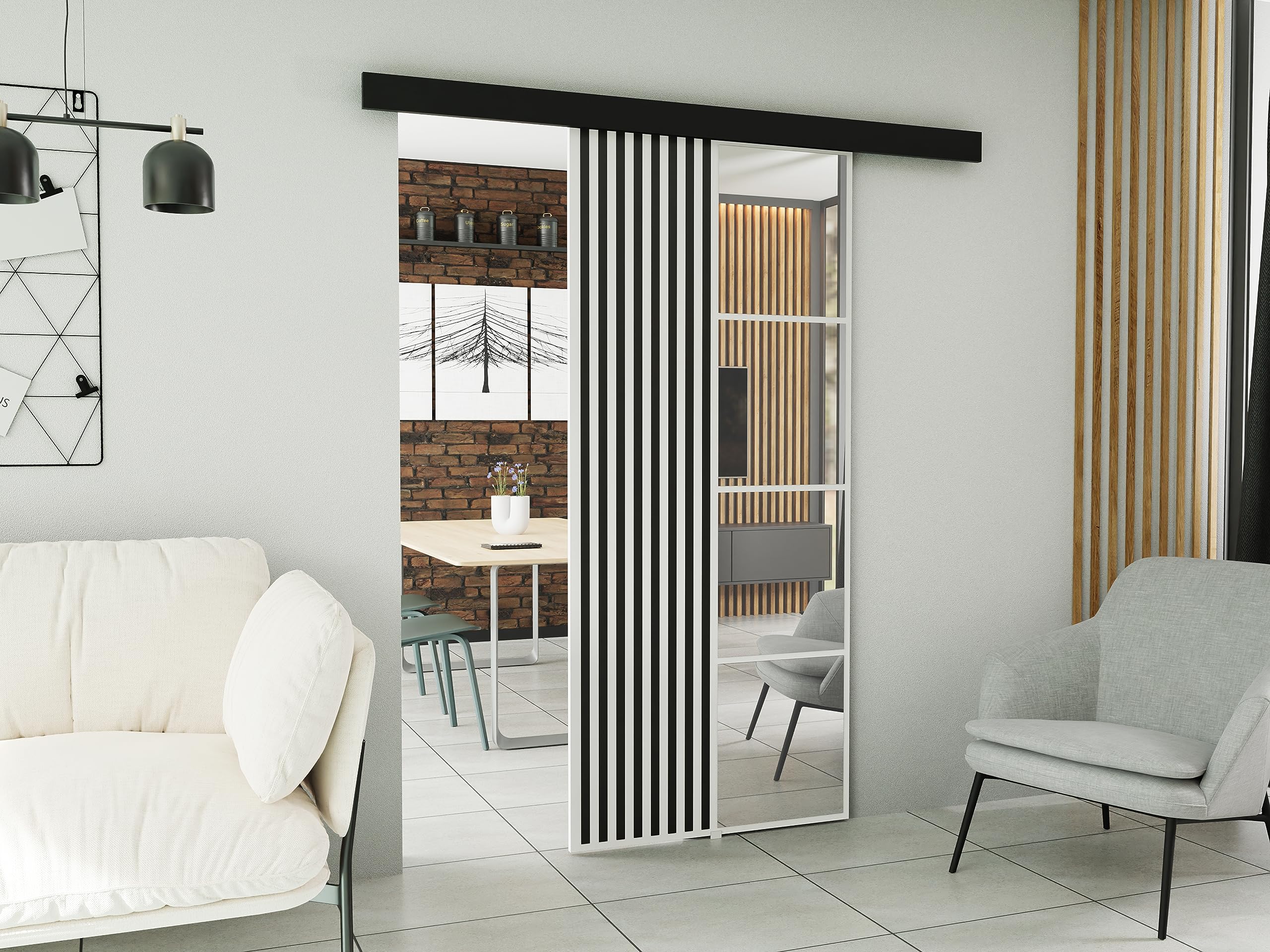 KIER FURNITURE Wandschiebetüren mit Spiegeln MOLI 80 – Schiebetür Komplettset Schiene Komplettset Mit Tür – Zimmertüren Mit Zarge Komplett - B86xH205xT1,6 cm - Weiß
