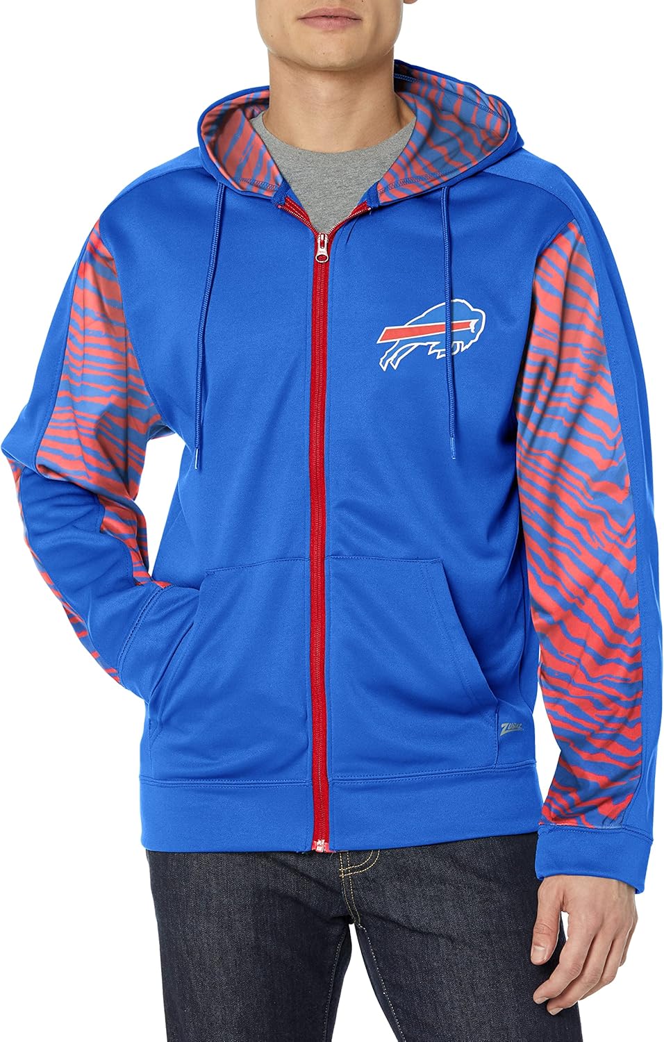 Zubaz NFL Men's Team Color Full Zipper Hoodie with Zebra Accents (S-XXL)