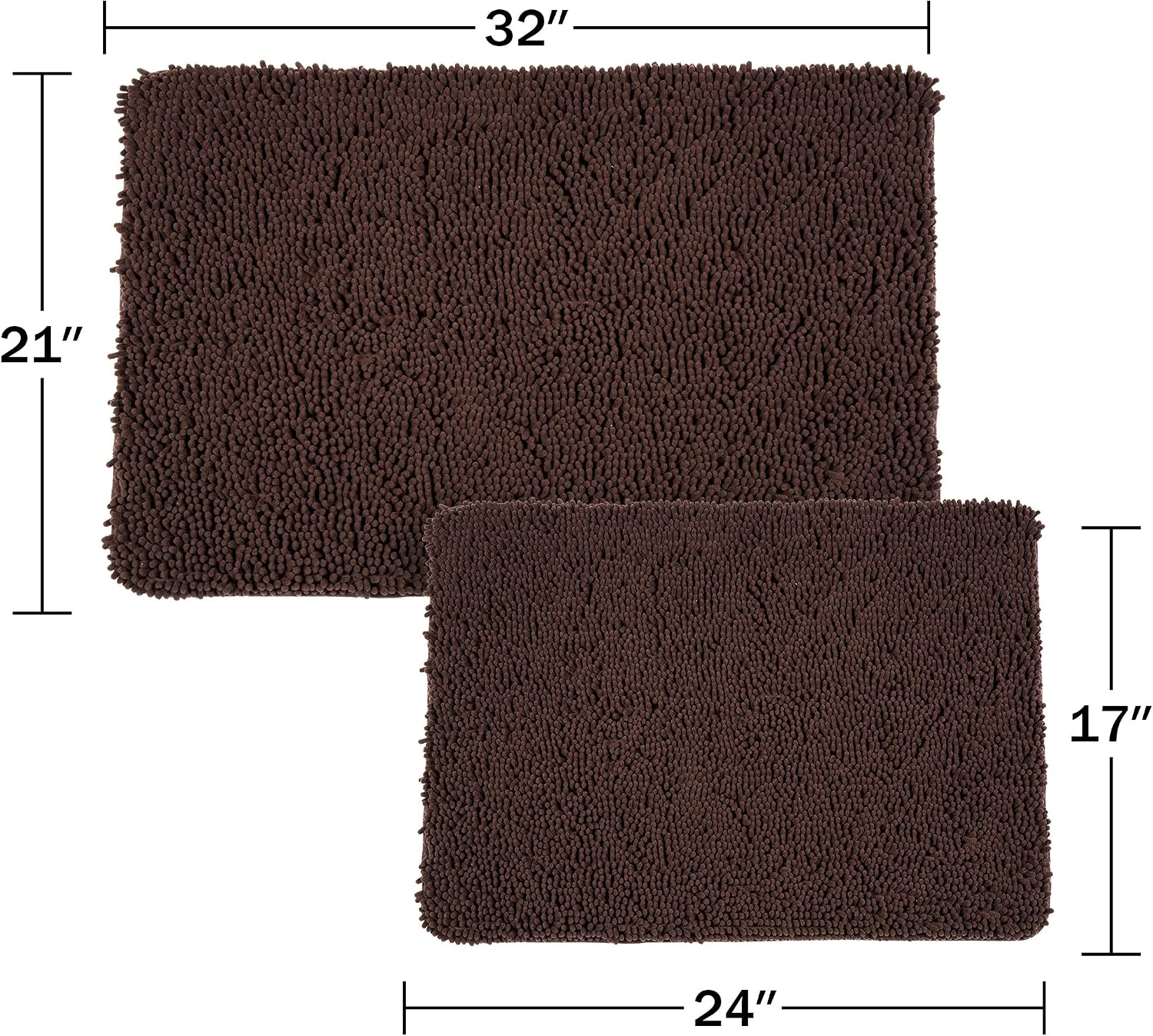 Bedford Home Chocolate 2 Piece Memory Foam Shag Bath Mat, 32"x21"x1.25"