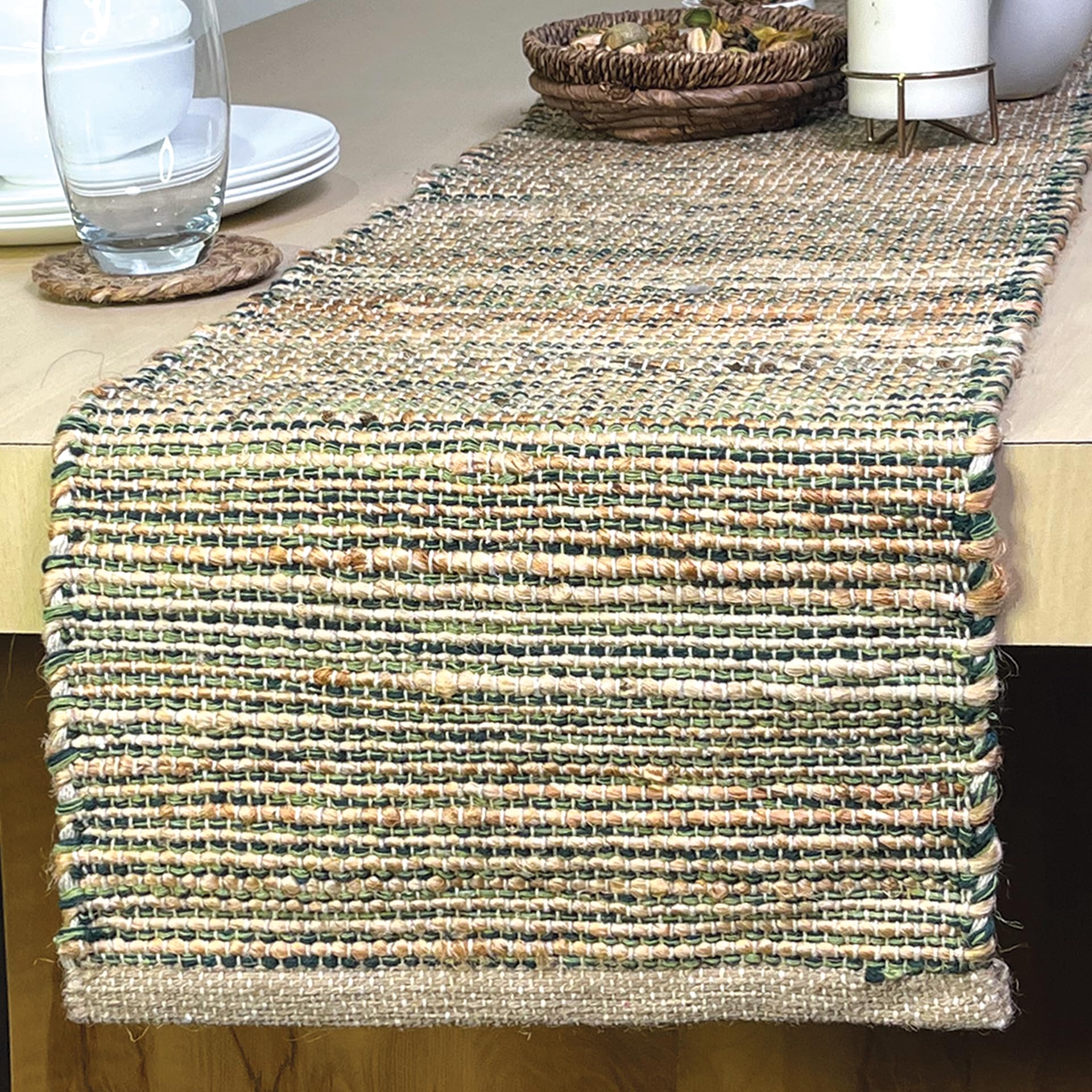 CHARDIN HOME Natural Jute - Ombre Green Table Runner,13x72 inch Boho ...