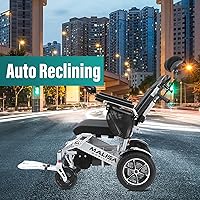 Vista 8 de MALISA Silla de ruedas eléctrica, plegable y ligera todo terreno para adultos, respaldo reclinable automático, silla de ruedas motorizada, sillas