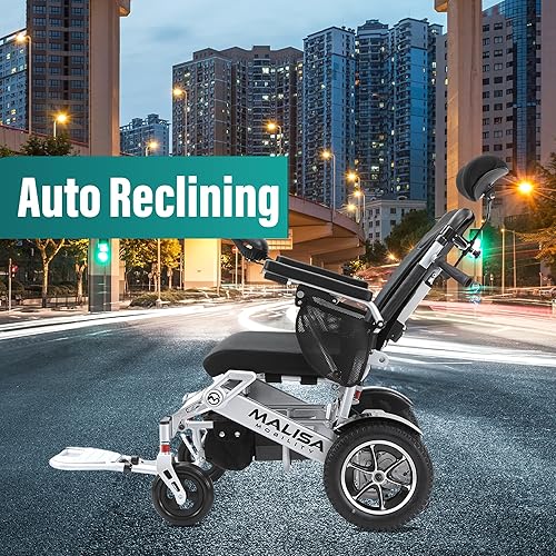 Miniatura 8 de MALISA Silla de ruedas eléctrica, plegable y ligera todo terreno para adultos, respaldo reclinable automático, silla de ruedas motorizada, sillas