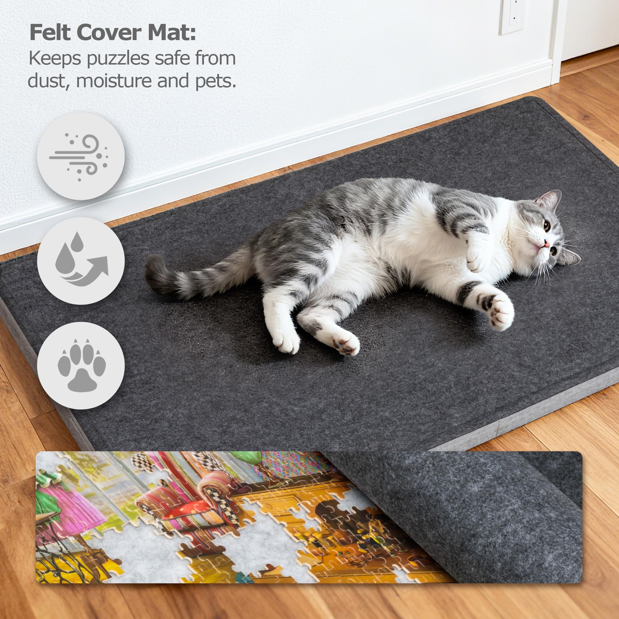 Planche à puzzle inclinable de 1500 pièces avec 6 tiroirs colorés et couvercle, table de puzzle pliable avec chevalet/support intégré réglable sur 3 positions, plateau de jeu léger pour adultes